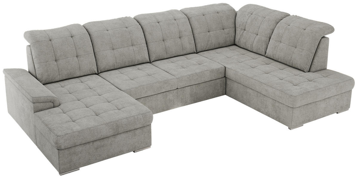 WOHNLANDSCHAFT MADRITO U - Hellgrau Struktur - Rechts - Silberfarben/Hellgrau, Textil/Metall (323/89/204cm) - MKS