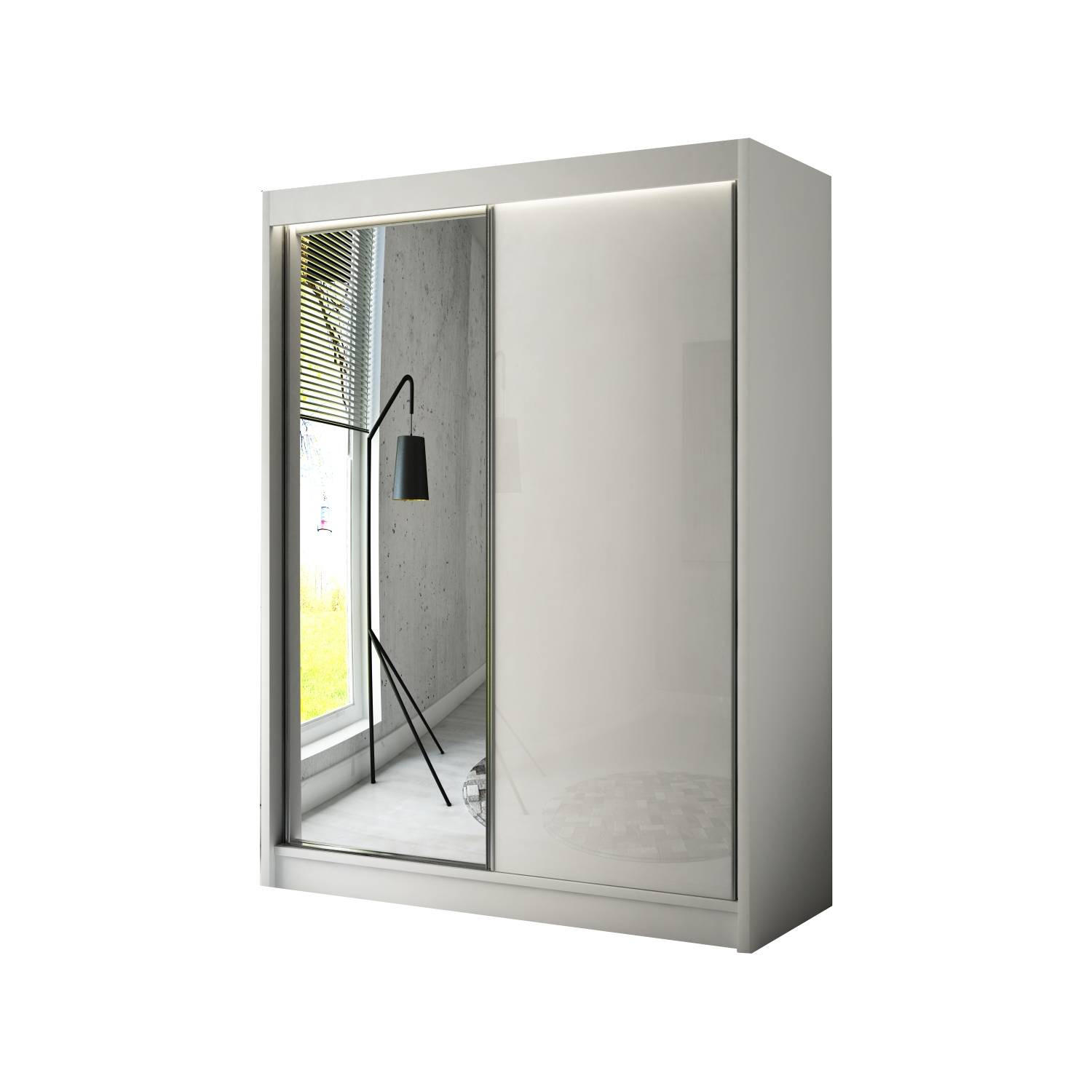 Meblini SCHIEBETÜRENSCHRANK Weiß 150cm × 61cm × 215cm