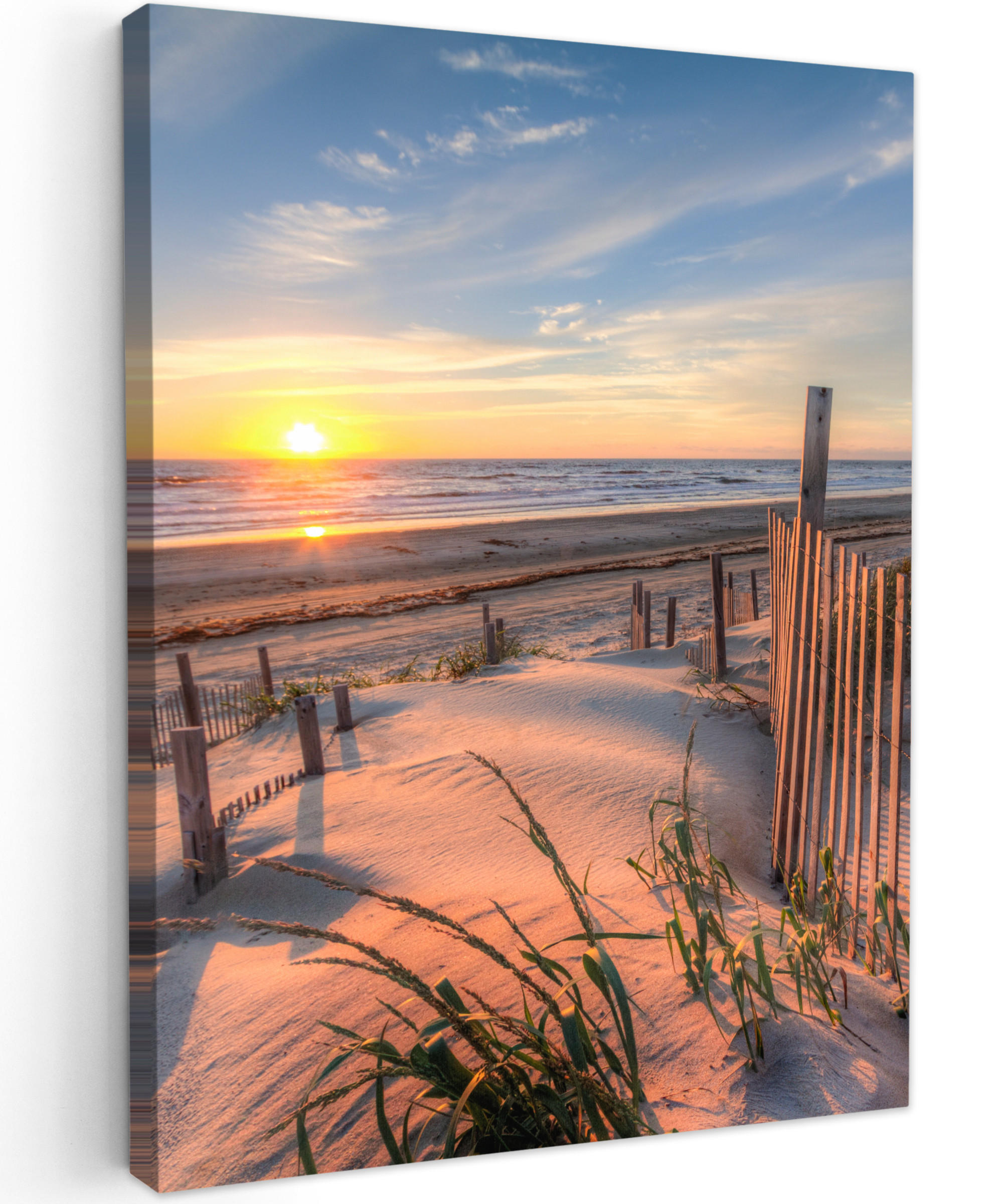 LEINWANDBILD Strand - Meer - Düne - Sonnenuntergang - Landschaft 60x80 cm - Beige, Textil (60/80cm) - MuchoWow