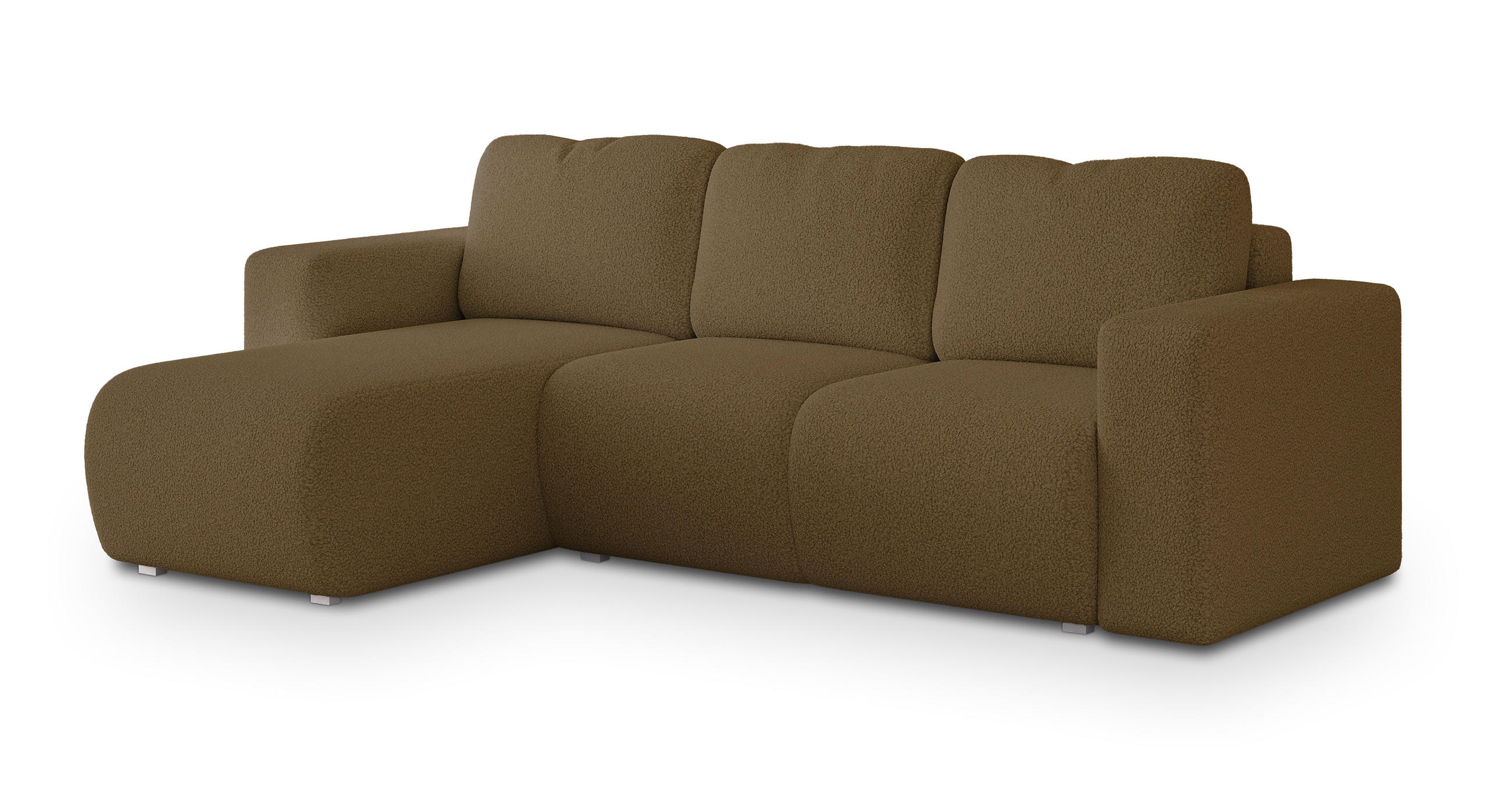 ECKSOFA RINOVA Orange Boucle-Stoff mit Schlaffunktion - Orange, Holz (250/143cm) - MASSENO