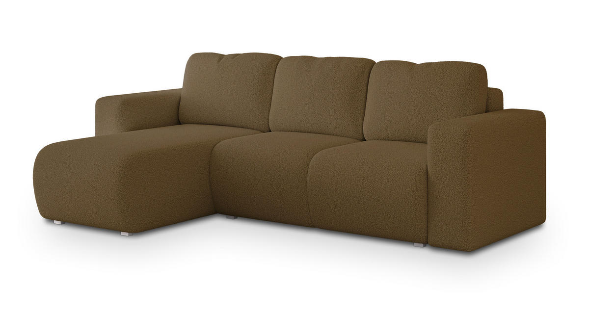 ECKSOFA RINOVA Orange Boucle-Stoff mit Schlaffunktion - Orange, Holz (250/143cm) - MASSENO