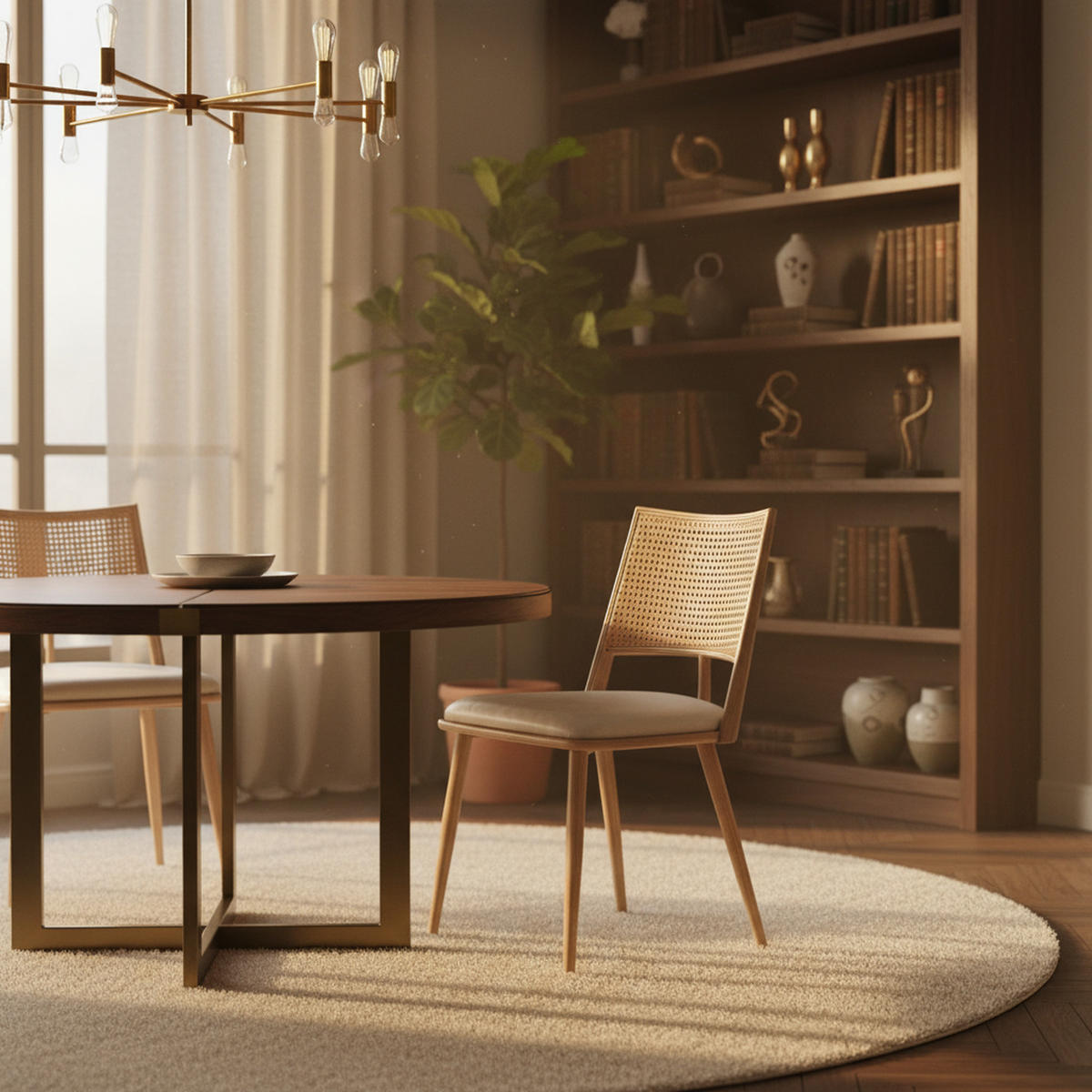 ESSZIMMERSTUHL 2er-Set PU-Sitz, Rattan-Rückenlehne, Beige - Sonoma Eiche, Naturmaterialien/Textil (50/80/56cm) - Urban Meuble