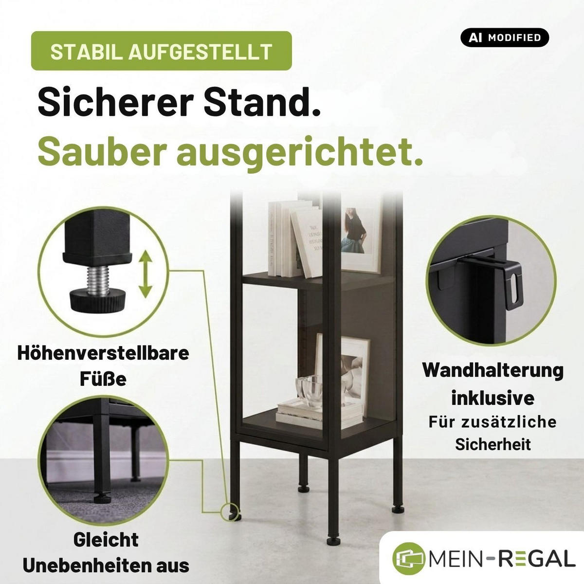 SCHMALE ECK-VITRINE GLASGOW Metall Schwarz 40/40/170 cm - Schwarz, Metall (40/170/40cm) - Mein-Regal