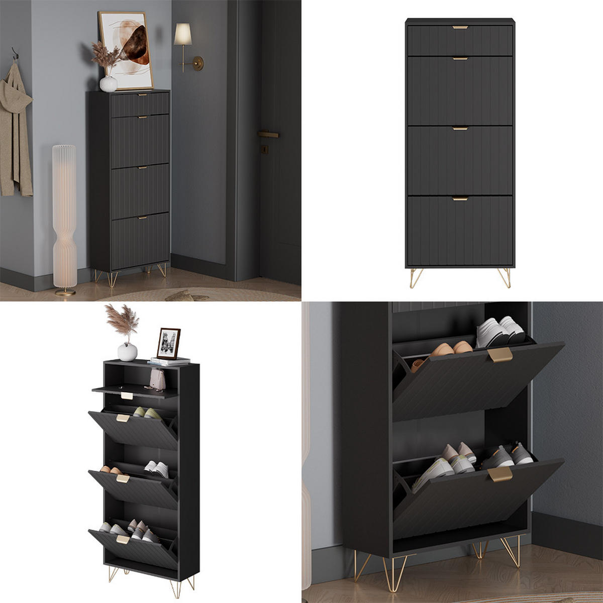 SCHUHSCHRANK Helge Schwarz 60 x 145 cm 3 Fächer - Schwarz, Holzwerkstoff (60/145/23.5cm) - Vicco
