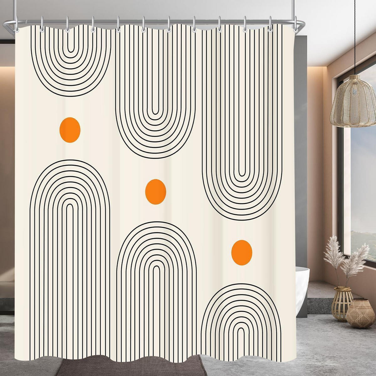 DUSCHVORHANG Geometrische Kurve 180 x 160 cm Set - Multicolor, Textil (180/160cm)