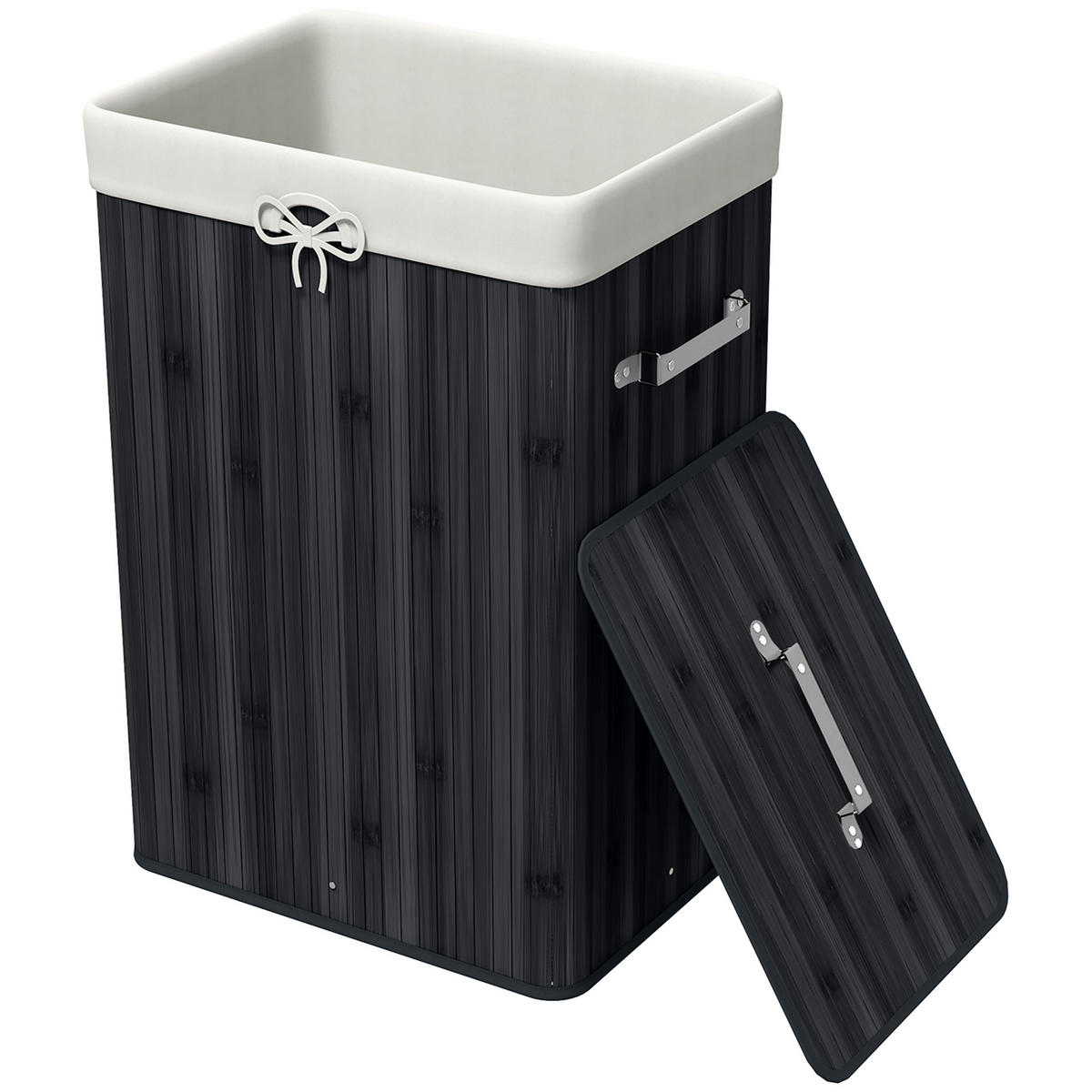 WÄSCHEKORB DE-09421 72 L mit Deckel & Griff Schwarz - Schwarz, Naturmaterialien (40/60/30cm) - ComfortXL