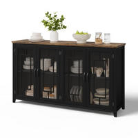 SIDEBOARD Schwarz aus MDF mit Retro-Holzmaserung-Platte 160 × 40 × 86 cm - Schwarz, Holzwerkstoff (160/86/40cm) - Luhomfu