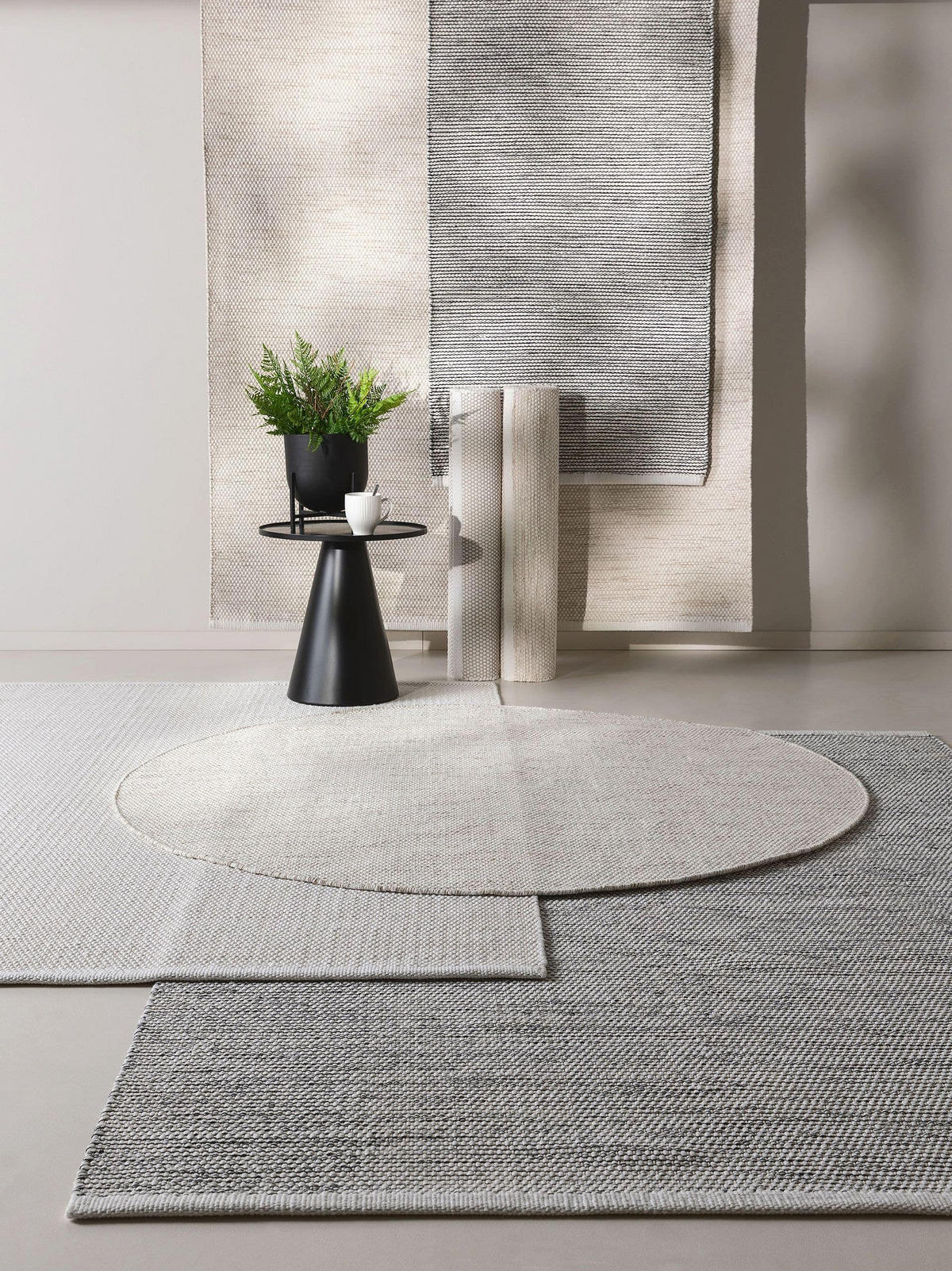 BAUMWOLLTEPPICH Ron handgewebt ø 120 cm rund - Creme, Naturmaterialien/Textil (120/120cm) - benuta