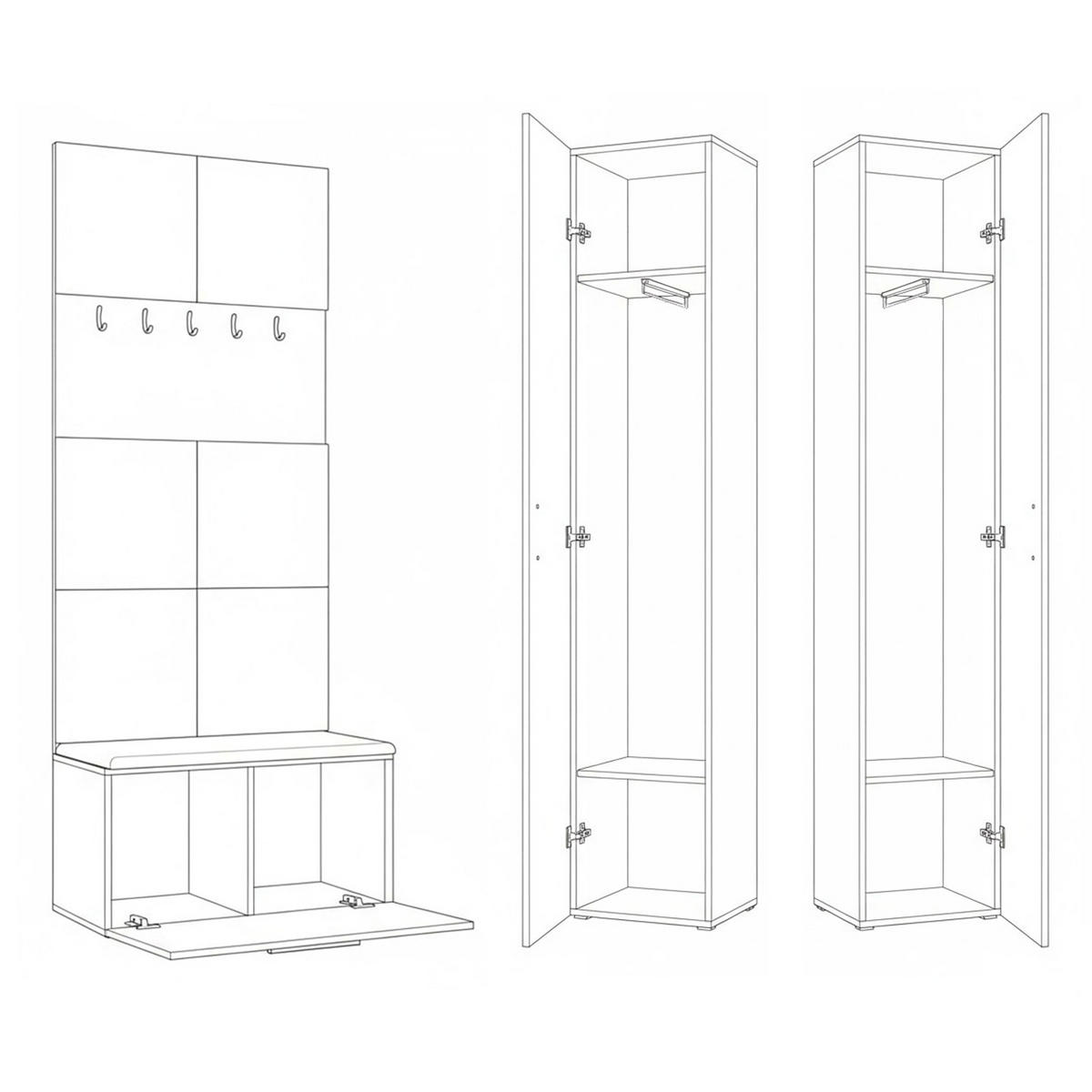 GARDEROBENSCHRANK MODULO 160,6/204/40 cm Modern Garderobe-Set Grau - Schwarz/Grau, Holzwerkstoff (160.6/204/40cm) - MASSENO