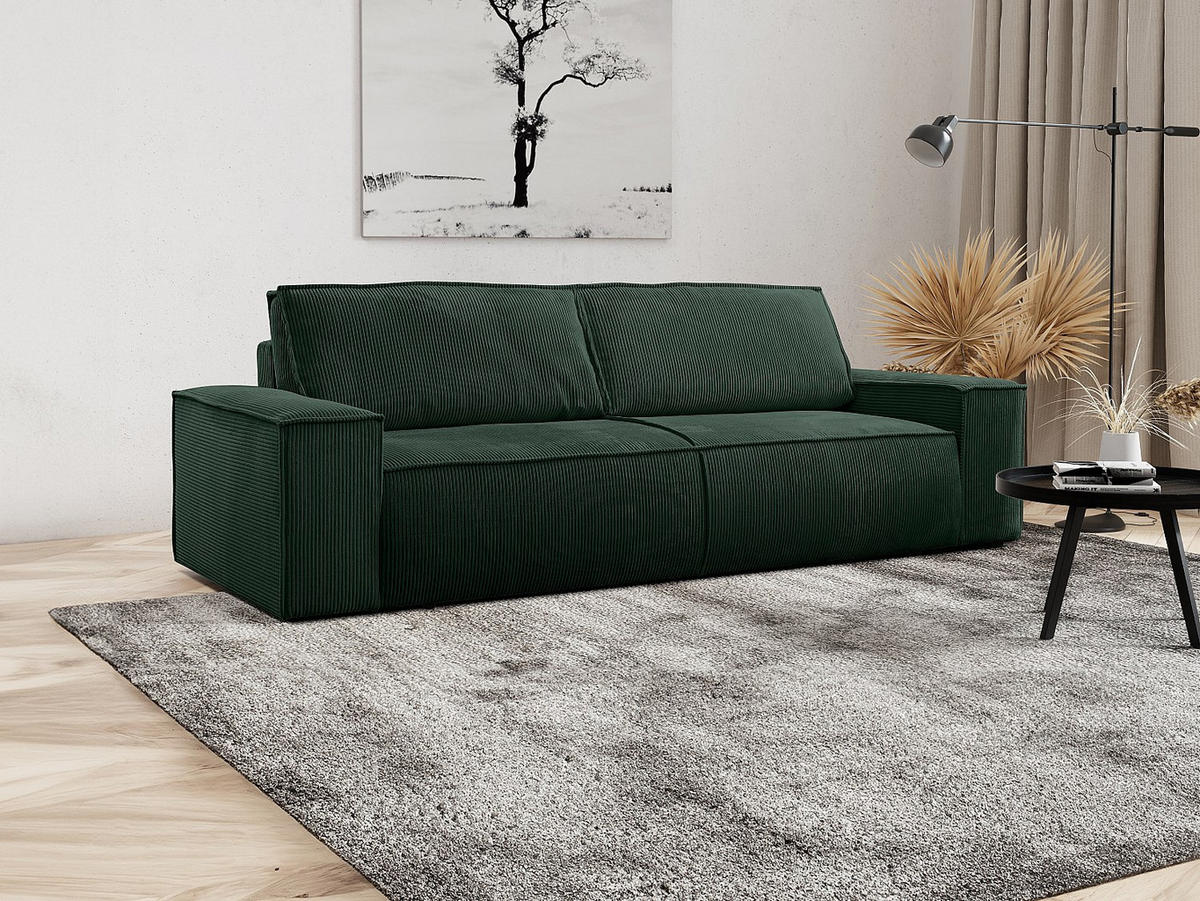 SCHLAFSOFA 4-Sitzer - Cord - Tannengrün - AMELIA - Waldgrün, Textil (257/85/102cm) - Vente-Unique