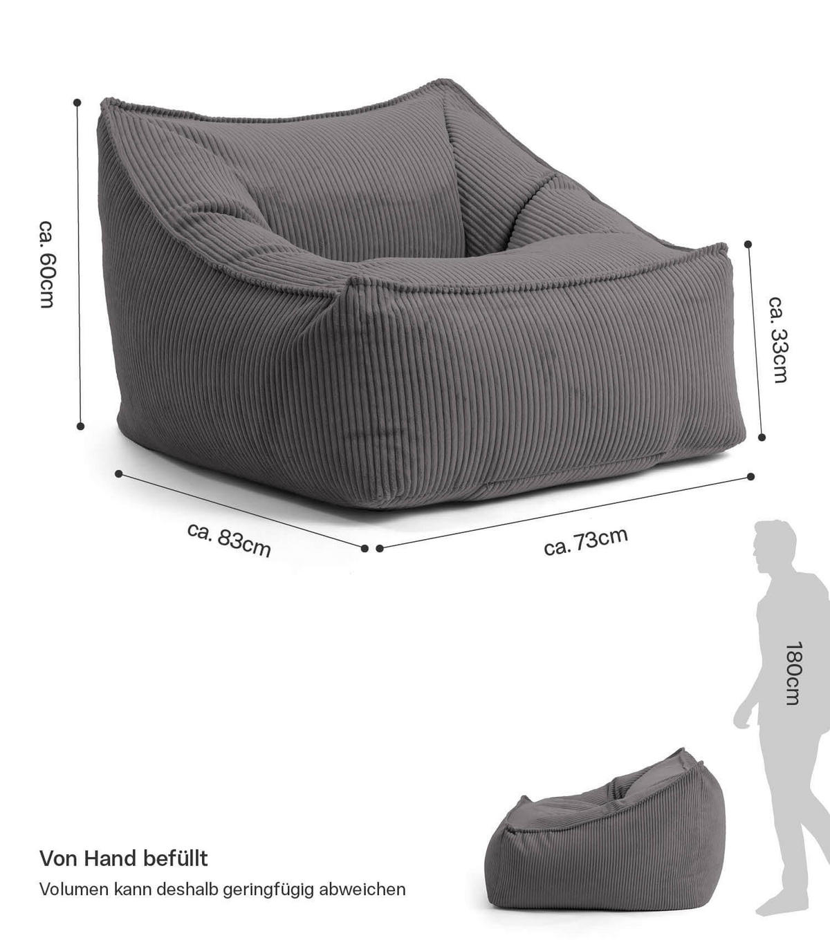 SITZSACK Cord Der Lümmel - Anthrazit, Textil (73/60/83cm) - Mokebo