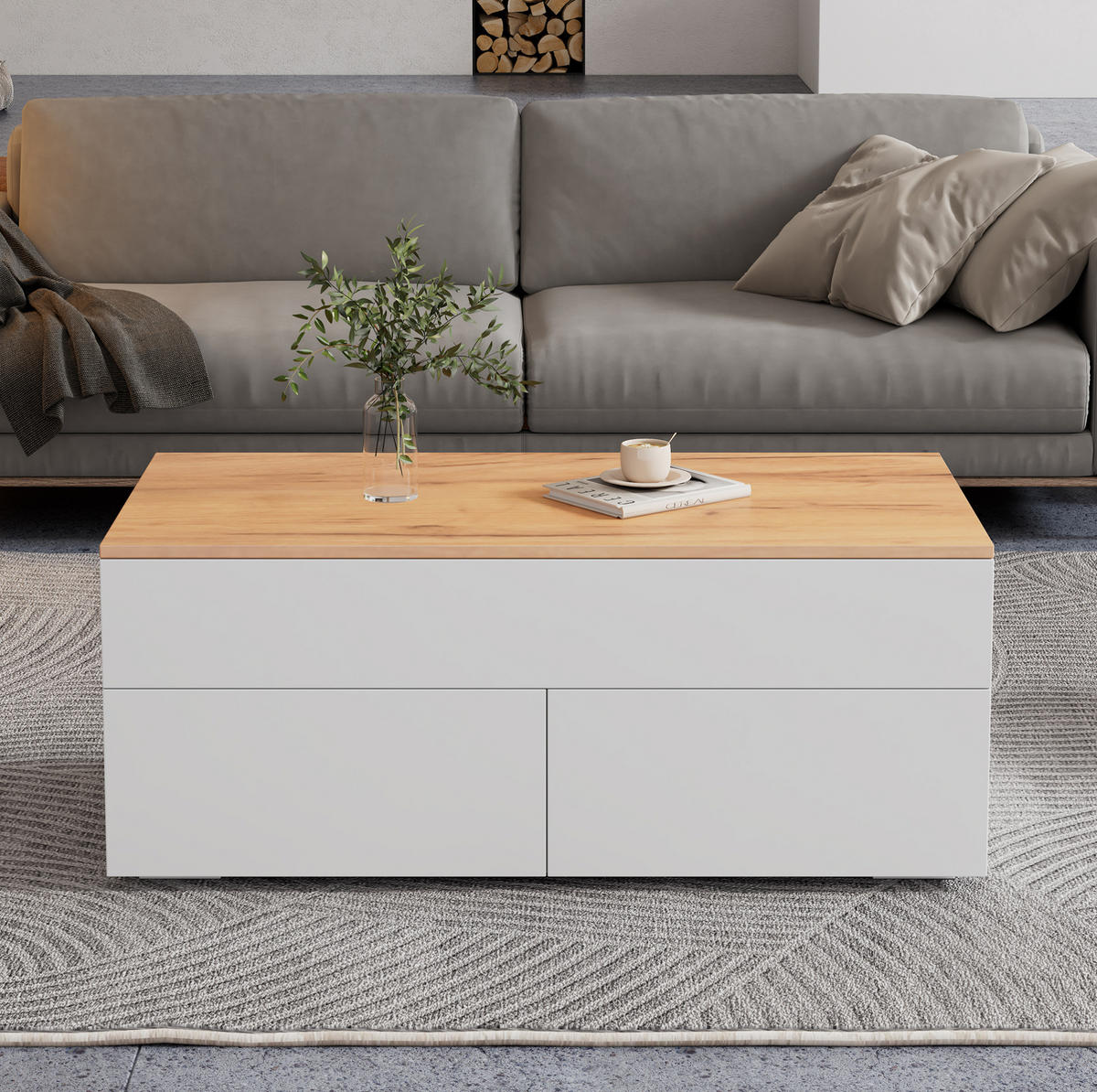 KONFERENČNÍ stolek 100/50/40 cm bílá z dřevotřísky se zvedací deskou a 2 zásuvkami - bílá, kompozitní dřevo (100/50/40cm) - OKWISH