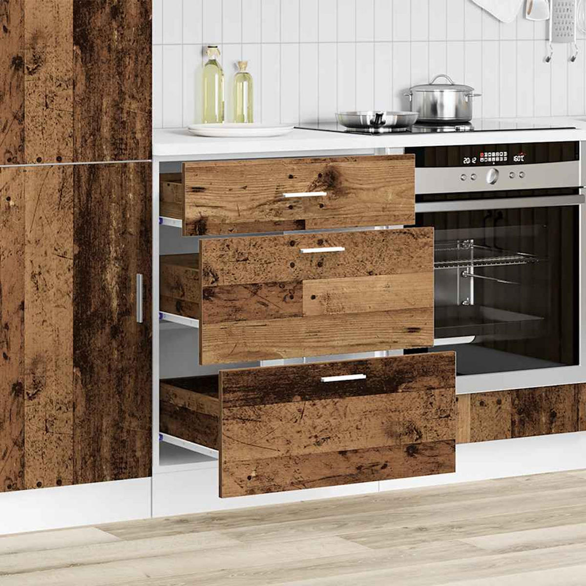 KÜCHENUNTERSCHRANK Lyon Altholz-Optik Holzwerkstoff - Braun, Holzwerkstoff (46/81.5/60cm) - vidaXL