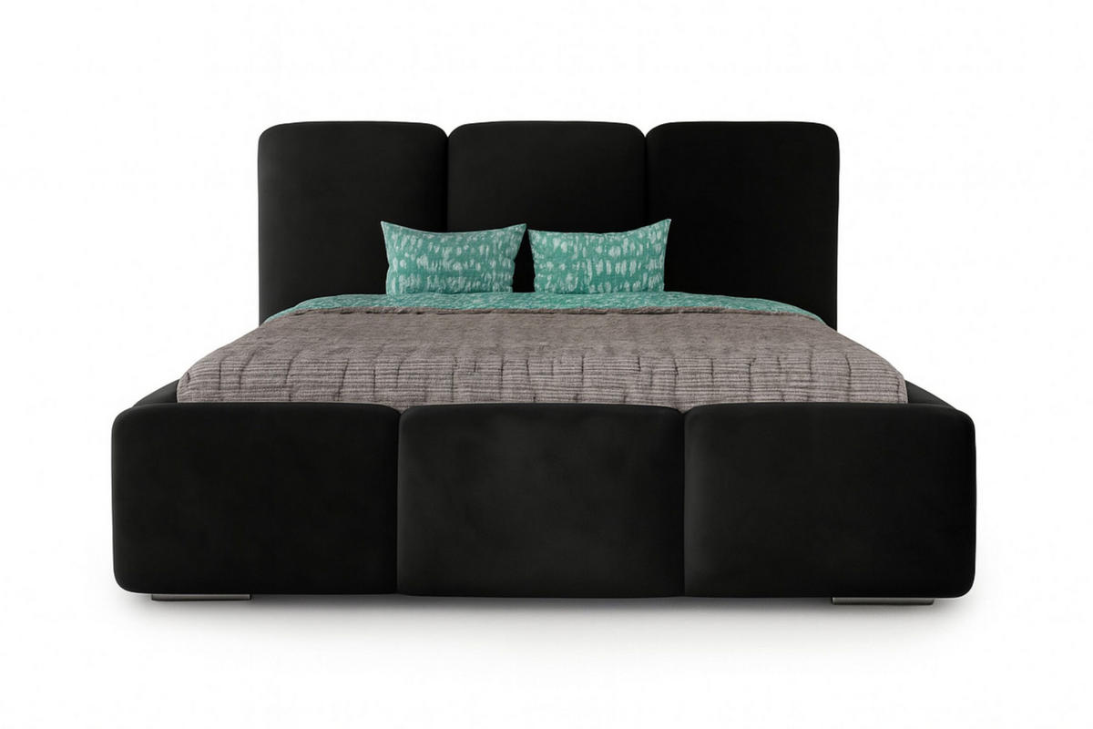 POLSTERBETT ROYAL, 160 x 200 cm mit Bettkasten und Lattenrost aus Metall, Velourstoff, Frabe: Schwarz - Schwarz, Holz/Kunststoff (160/200cm) - Agmat-Furniture