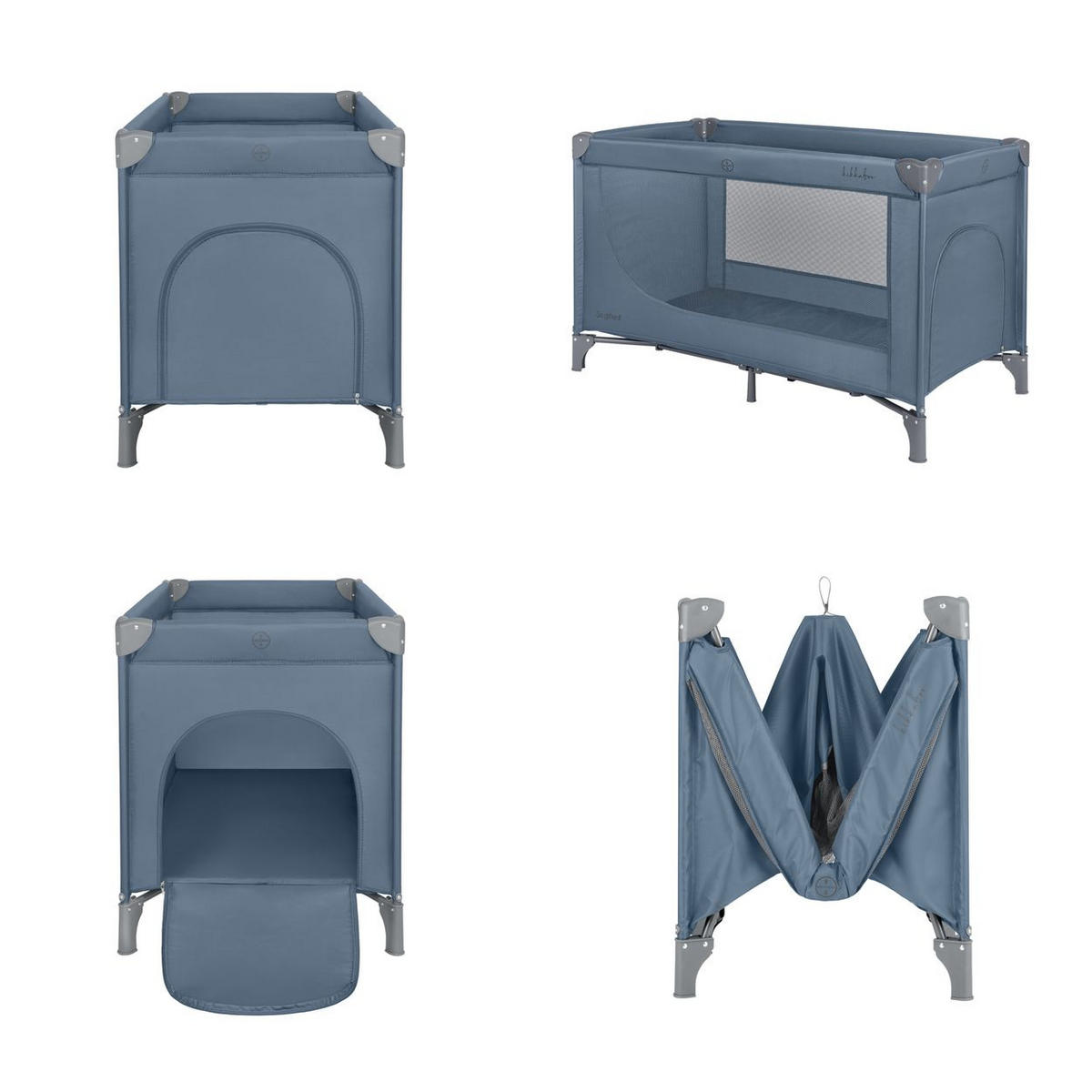 BABYREISEBETT So Gifted 2 Ebenen blau grau als Beistellbett nutzbar, Matratze inklusive, Laufstallfunktion - Grau, Metall (65/125cm) - Kikka boo