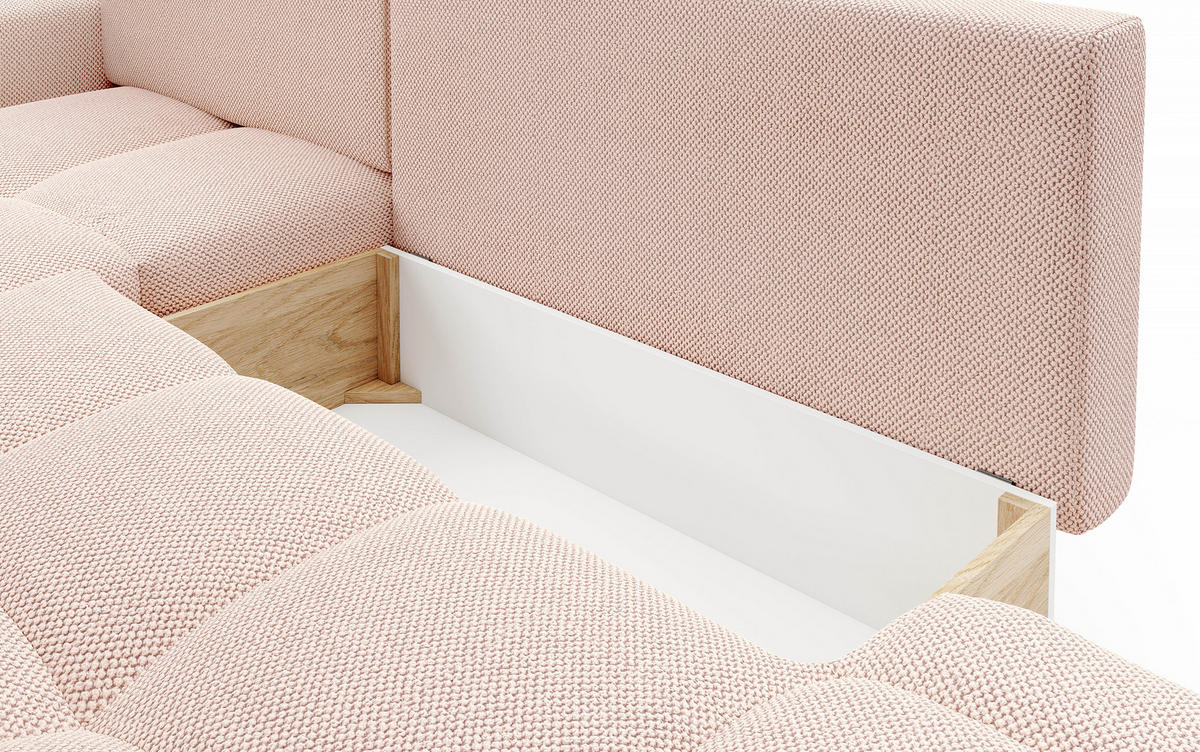 ECKSOFA L Form Hosio Hellcreme-Rosa 286/177/88 cm Links mit Schlaffunktion - Pink/Schwarz, Kunststoff/Textil (177/286cm) - AX Living
