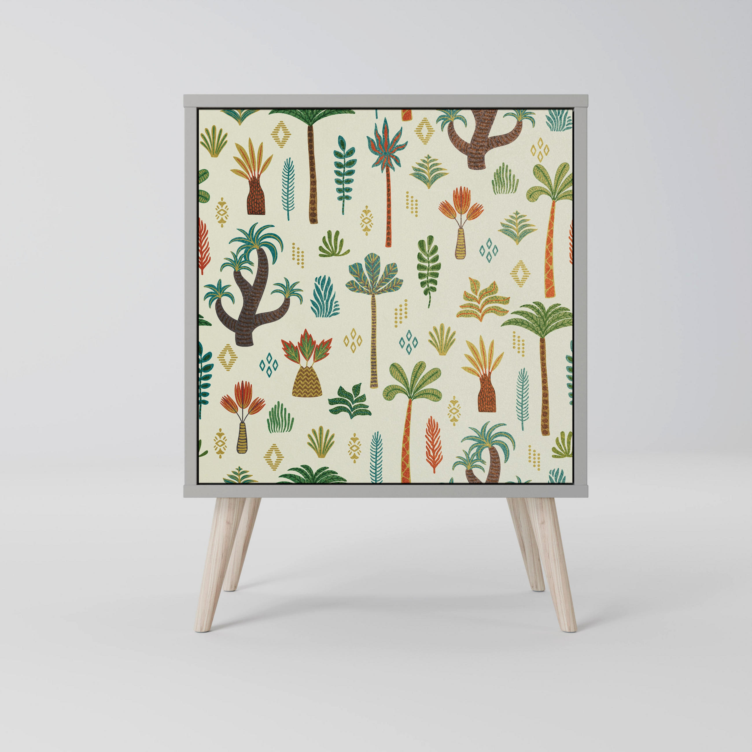SIDEBOARD PALM SPRING, Grau, 57,5x42x77,5 cm, Schräge Buchenholzfüße - Buchefarben/Multicolor, Holzwerkstoff/Buchenholz (57.5/77.5/42cm) - SpaceRebels