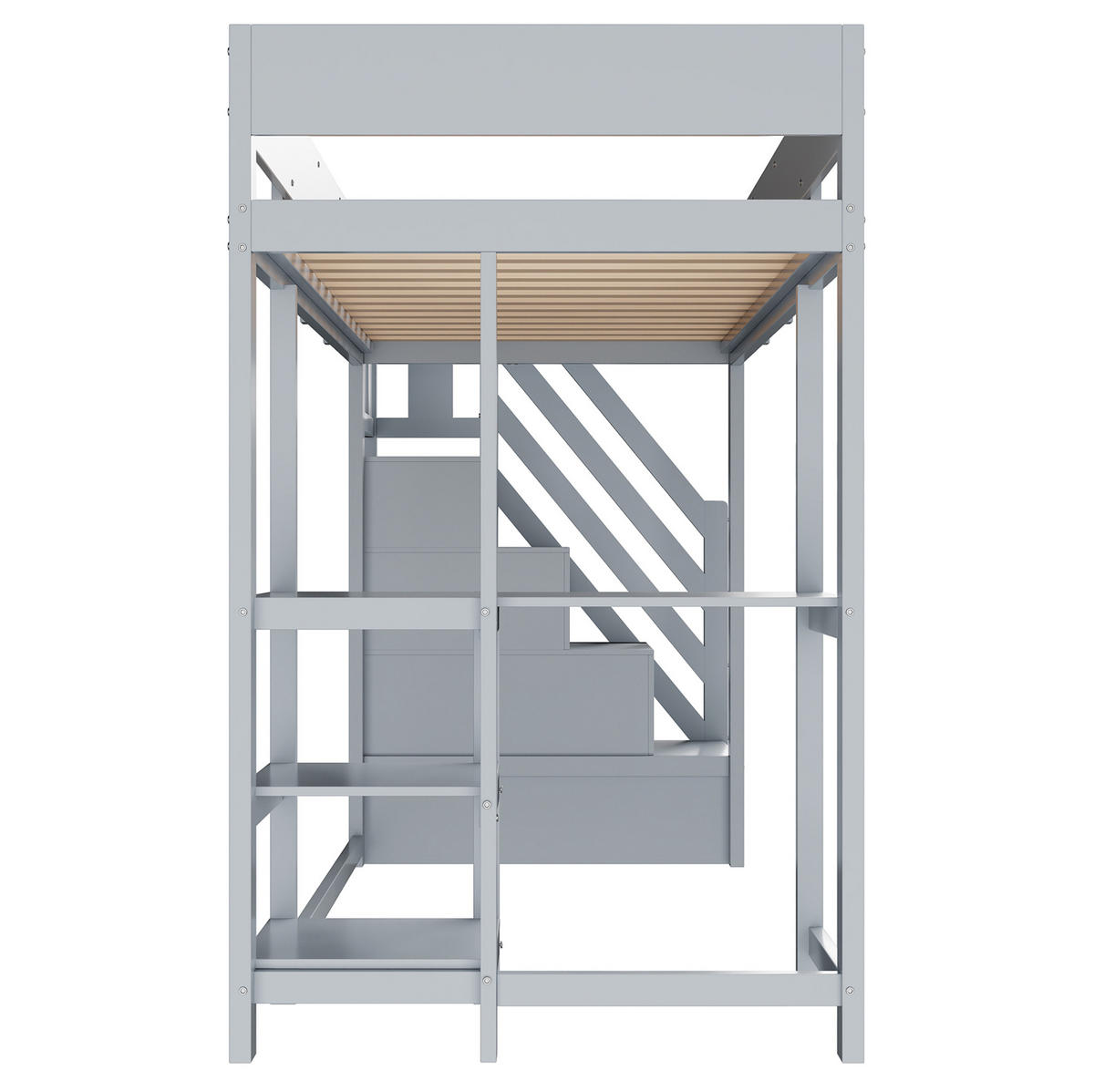 HOCHBETT 90/200 cm in Grau aus Kiefernholz – mit Stauraumtreppe und Rausfallschutz - Grau, Holz (90/200cm) - BEAOK