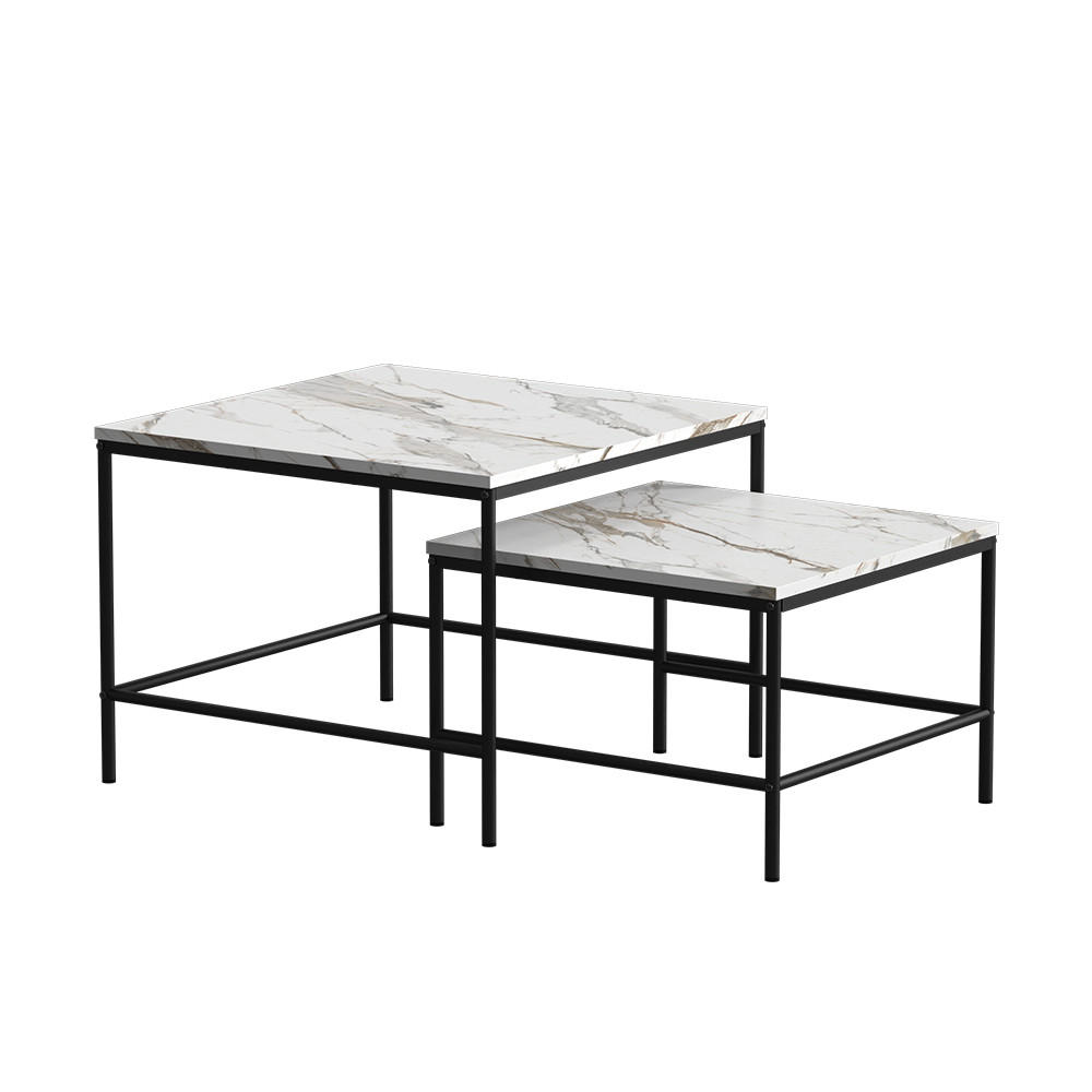COUCHTISCH-SET Ramio Weiß/Schwarz 60 x 60 cm 2 Teile - Schwarz/Weiß, Holzwerkstoff (60/60/45cm) - Vicco