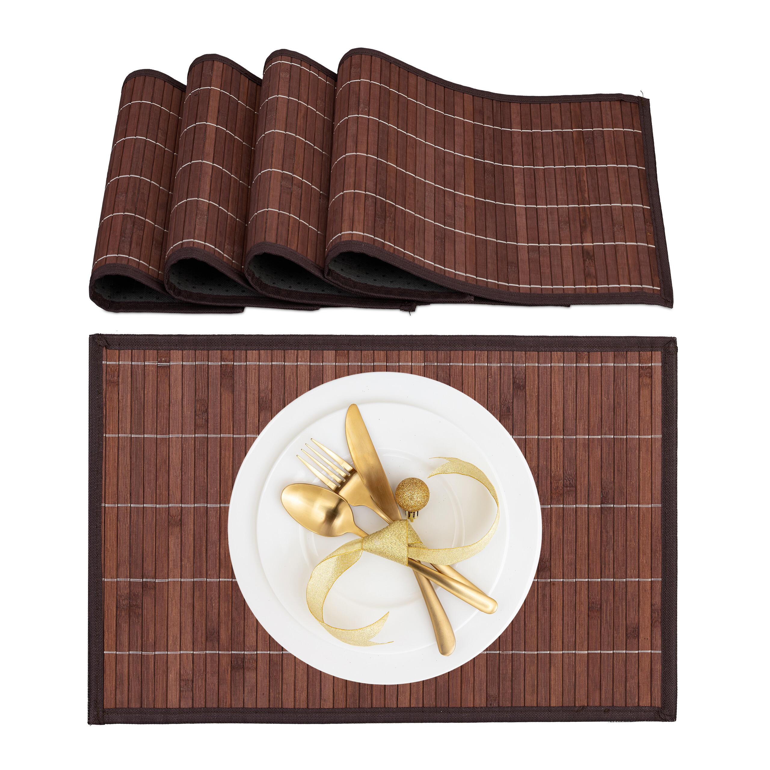4XTISCHSET - Braun, Holz/Textil (30/45/0.3cm) - Relaxdays