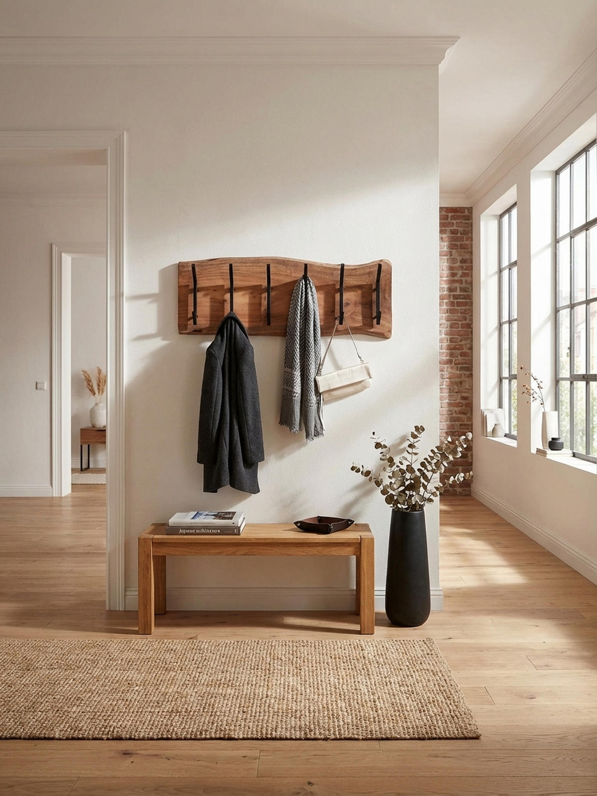 WANDGARDEROBE Akazie Massivholz Metall Modern 100x29x12,5 cm mit Baumkante - Beige, Holz (100/29/13cm) - KADIMA DESIGN