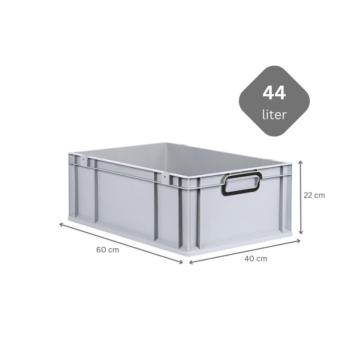 EUROBOX 4x NextGen Color mit Auflagedeckel 22x40x60 cm 44 Liter Grau Griffe schwarz zu - Schwarz/Grau, Kunststoff (40/22/60cm) - PROREGAL