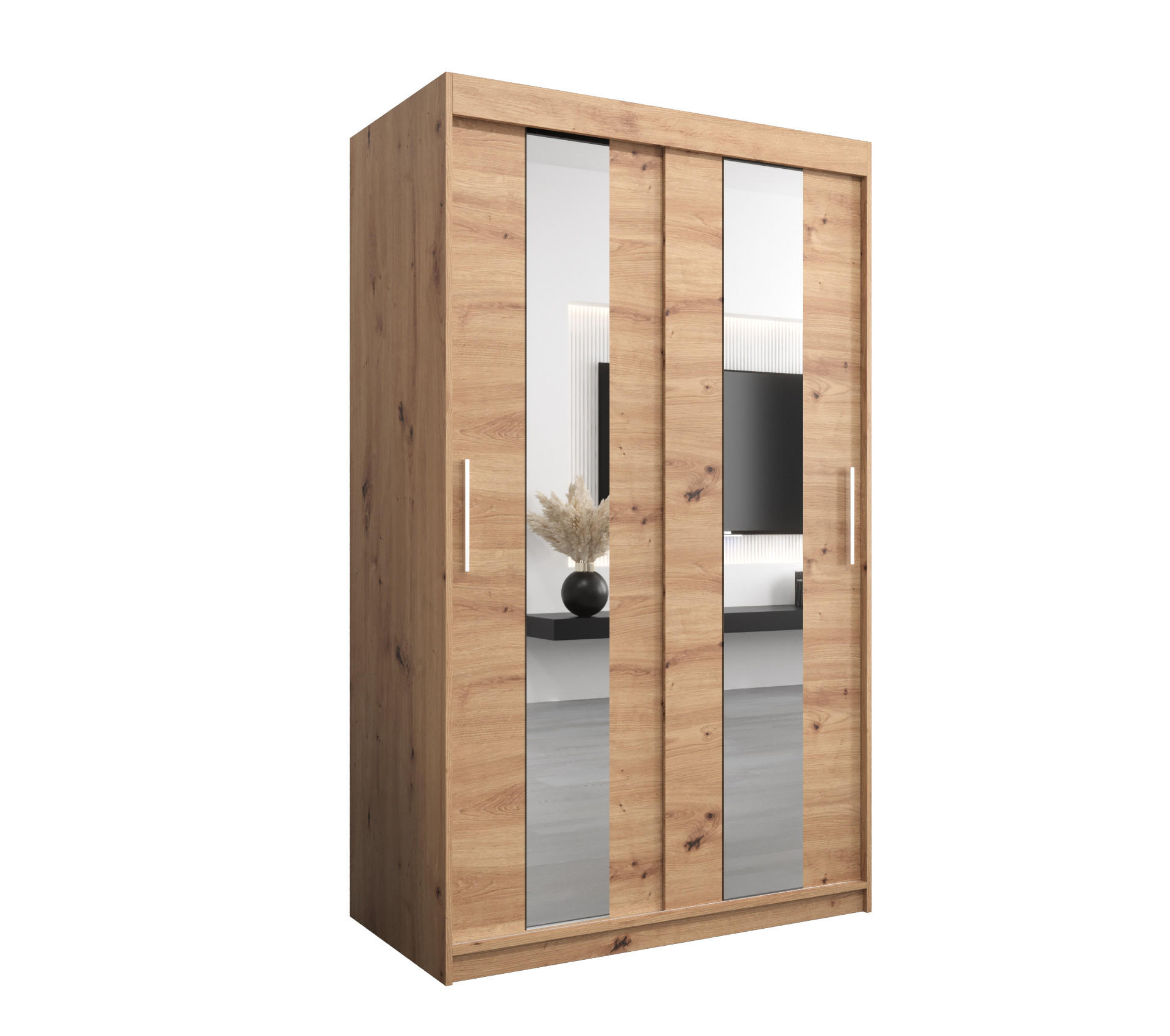 SCHWEBETÜRENSCHRANK 200/120/62 2-türig - Silberfarben/Eiche Artisan, Holz/Kunststoff (120/200/62cm) - MÖBEL KRYSPOL