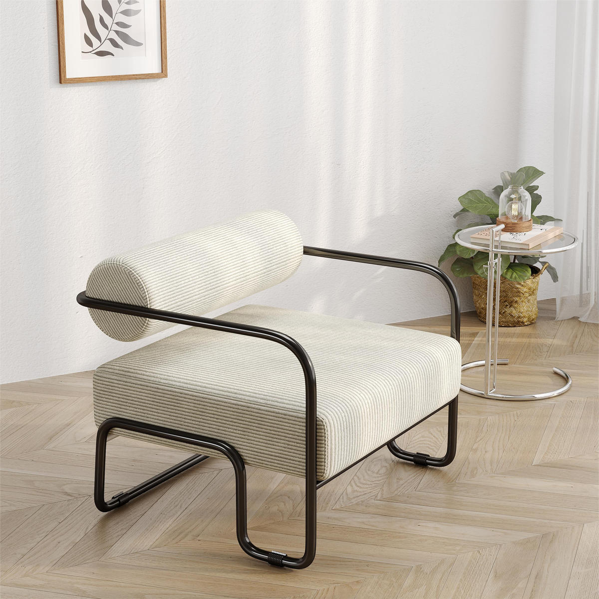 SESSEL Cord Beige mit Metallgestell - Beige, Textil/Metall (68.5/70.5/73cm) - WISHDOR
