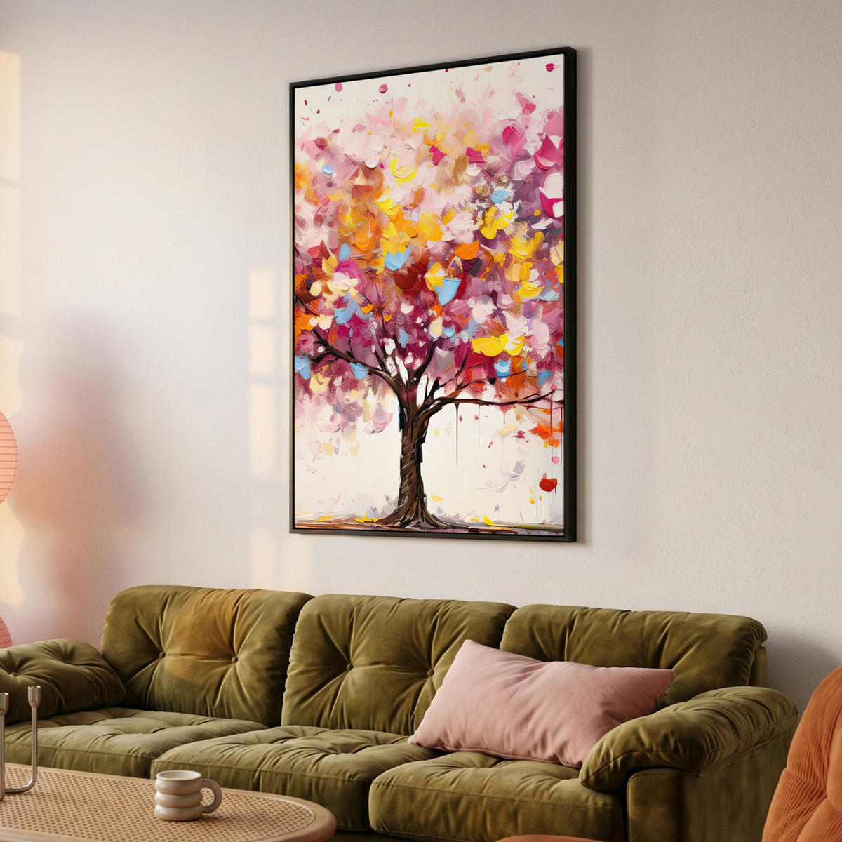 LEINWAND Bilder mit Rahmen - Aquarell - Baum - Kunst - Abstrakt - 80x120 - Multicolor, Textil (80/120cm) - MuchoWow