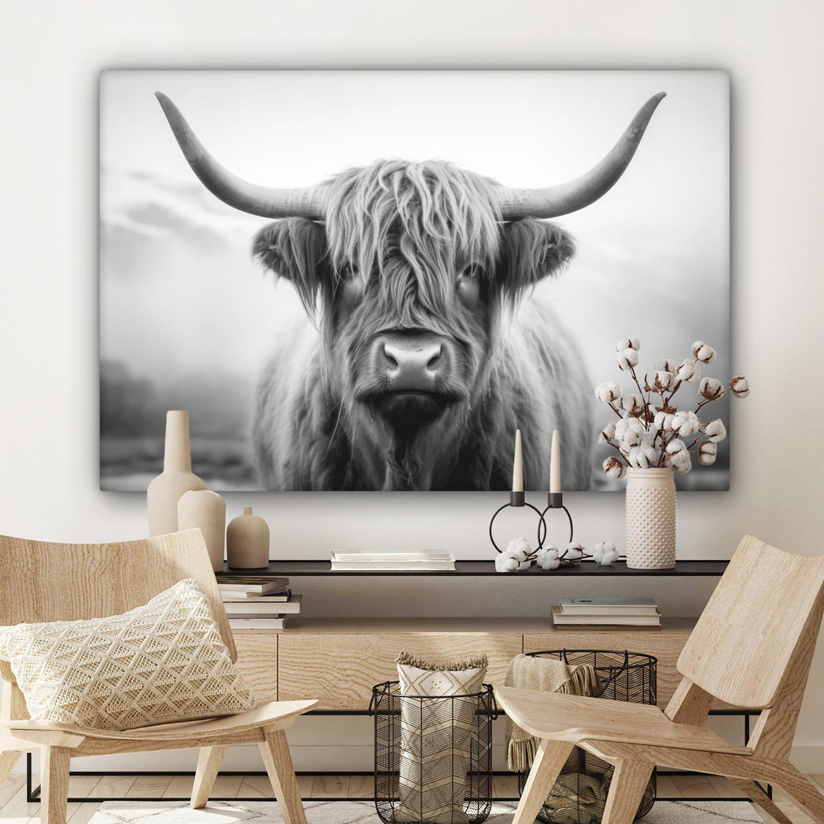OBRAZ NA PLÁTNE Škótsky horal - hmla - čierna - biela 120x80 cm - sivá, textil (120/80cm) - MuchoWow