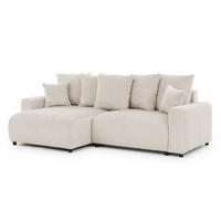 ECKSOFA Calma mit Schlaffunktion und Bettkasten im Bumpy-Design aus weichem Beige Chenille-Stoff - Ottomane links - Beige/Schwarz, Holz/Kunststoff (140/239cm) - S-Style Möbel