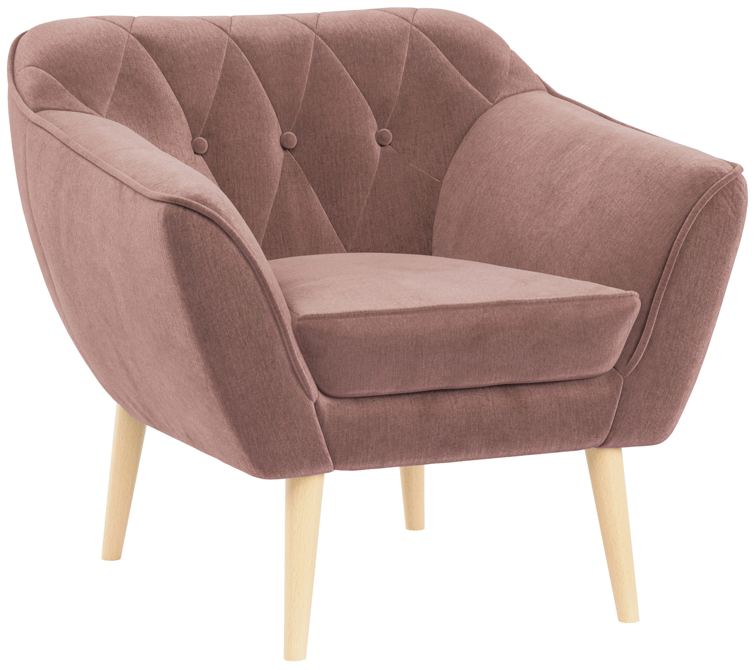 SESSEL Pirs 1 Sitzer Velvet Rosa - Rosa/Braun, Holz/Textil (80/75/74cm) - MKS