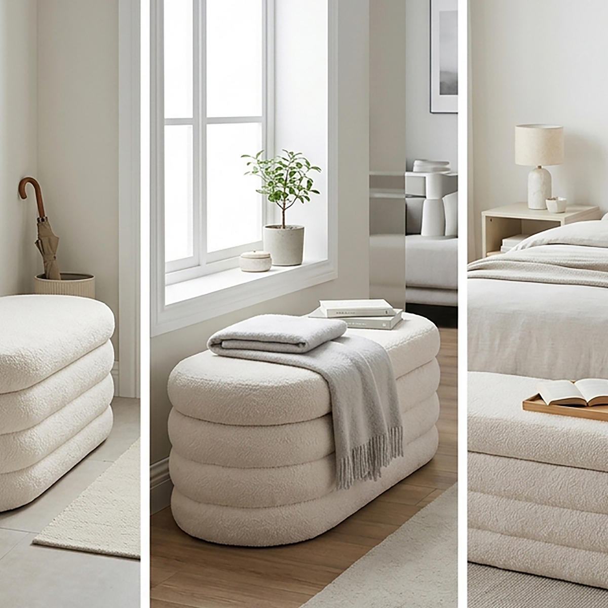 BANCĂ Albă cu spațiu de depozitare - alb, material textil/compozit lemnos (110/42/45cm) - Relaxdays