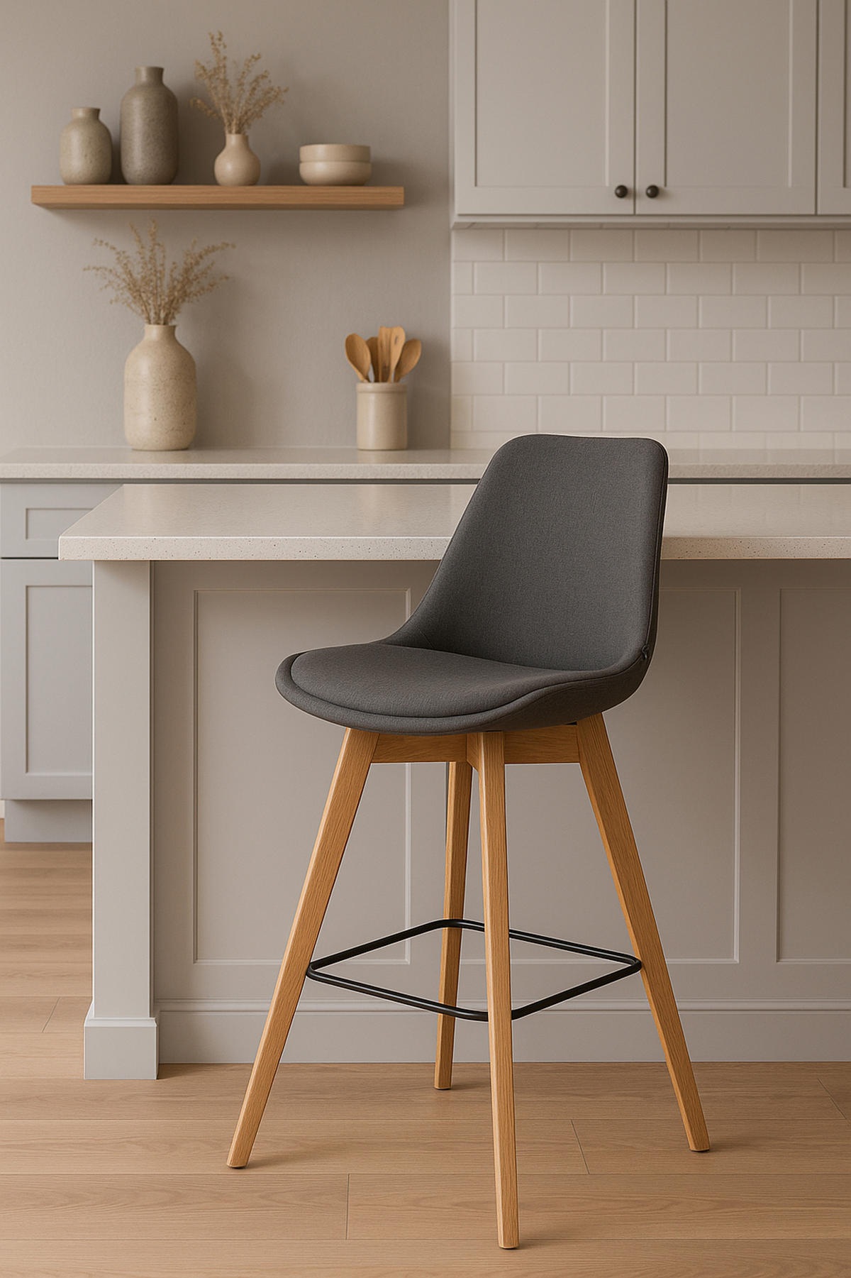 BARHOCKER 2er Set Meta Stoff natura dunkelgrau - Dunkelgrau, Holz/Textil (48/112/56cm) - TPFLiving