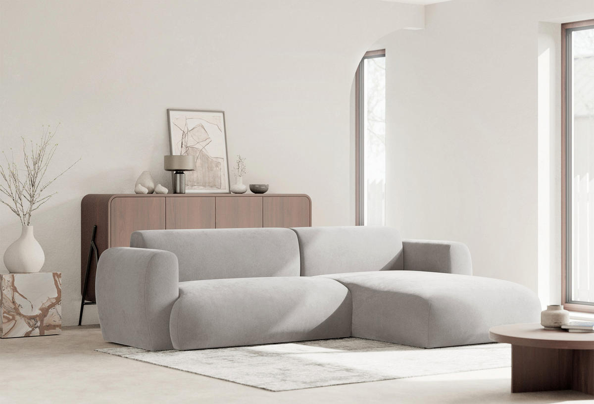 ECKSOFA Emia Hellgrau rechts - Hellgrau/Schwarz, Kunststoff/Textil (156/262cm) - Selsey
