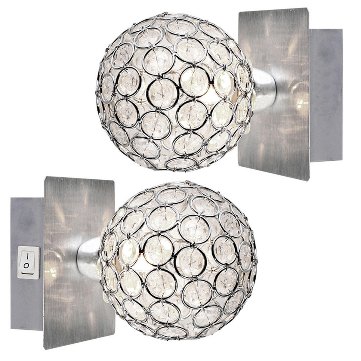 WANDELEUCHTE Aluminium Silber 2er Set - Silberfarben, Metall (11/11/15cm) - Globo Lighting