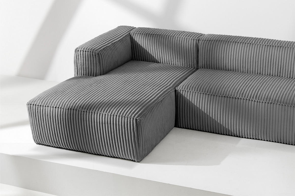 ECKSOFA-LINKS FEROX Modern, Cord-Stoff, dunkelgrau - Dunkelgrau, Textil (305/175cm) - KONSIMO®