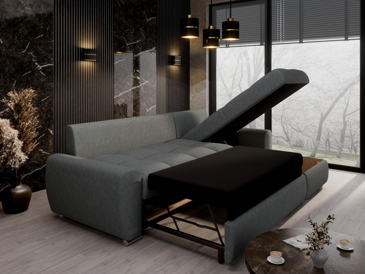 ECKSCHLAFSOFA Lunar Schlafsofa mit Bettkasten, Dunkelgrau - Dunkelgrau, Holz (237/166cm) - Panda Möbel