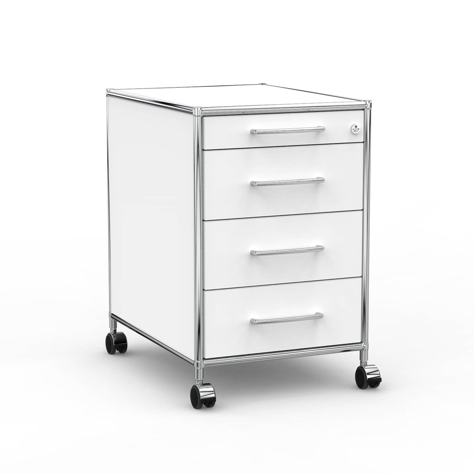 BÜRO-ROLLCONTAINER Holz, 60 cm, 4 Schubladen, Weiß - Chromfarben/Silberfarben, Holzwerkstoff/Metall (60/66.5/60cm) - Versee