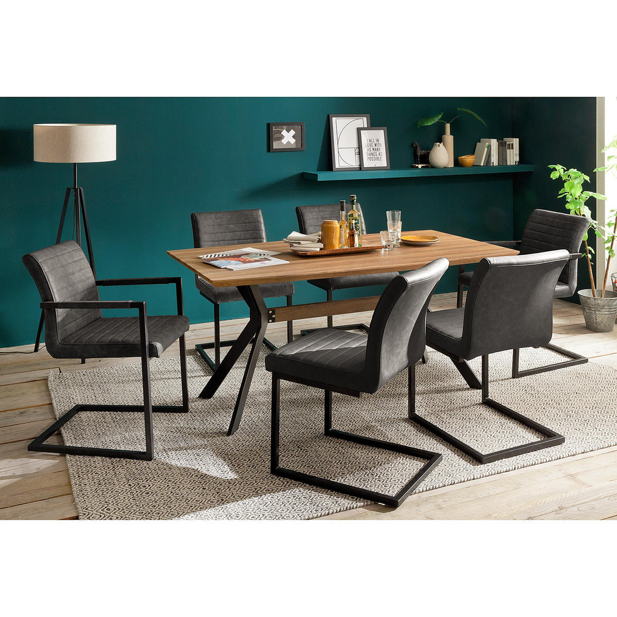 FREISCHWINGER - 2er-Set - Vintage Kunstleder - Schwarz/Grau, Kunststoff/Metall (47/86/63cm) - home24
