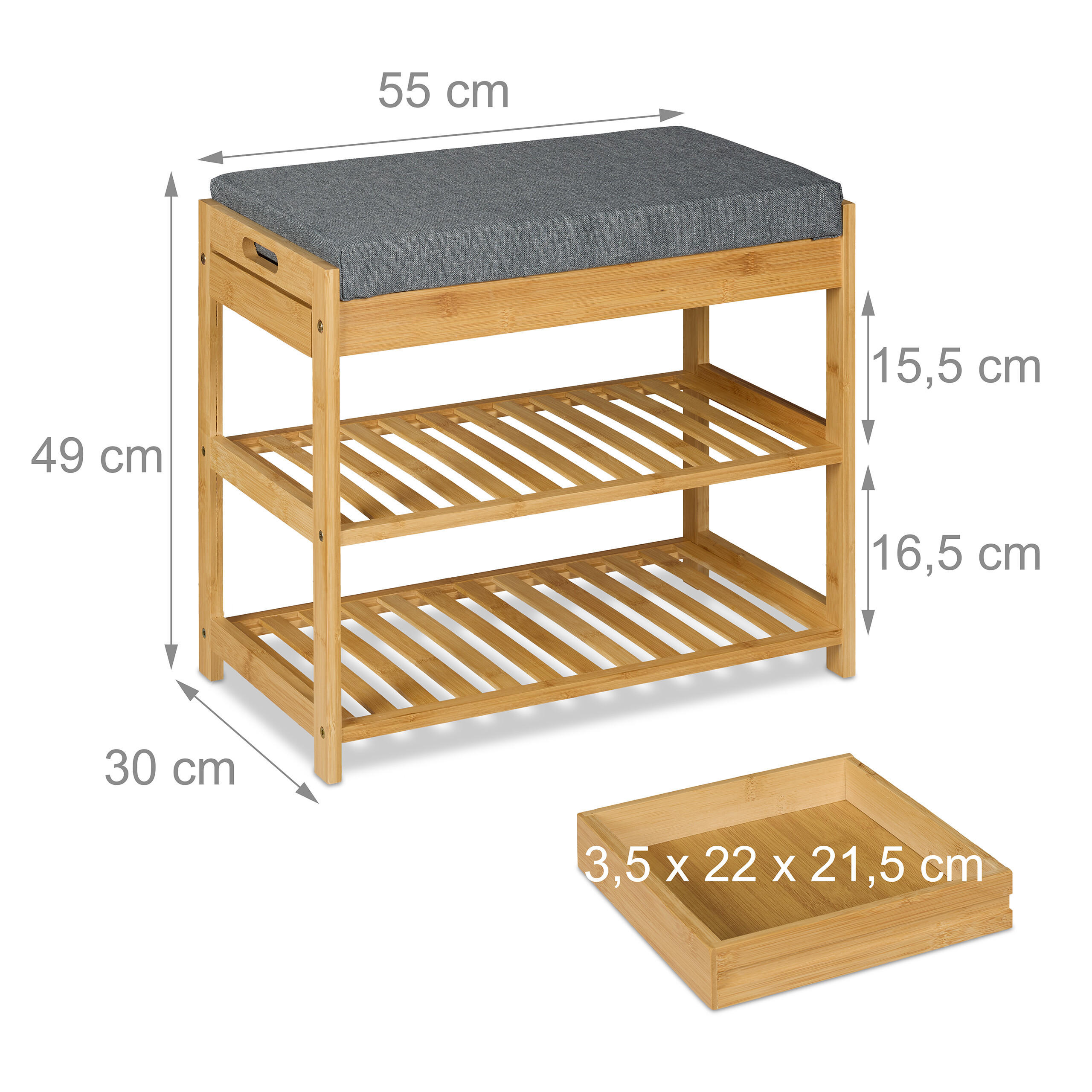 Thumbnail - Relaxdays Schuhbank, Hellbraun, Holz, Textil, 1 Schubladen, 55x49x30 cm, Garderobe, Schuhaufbewahrung, Schuhregale