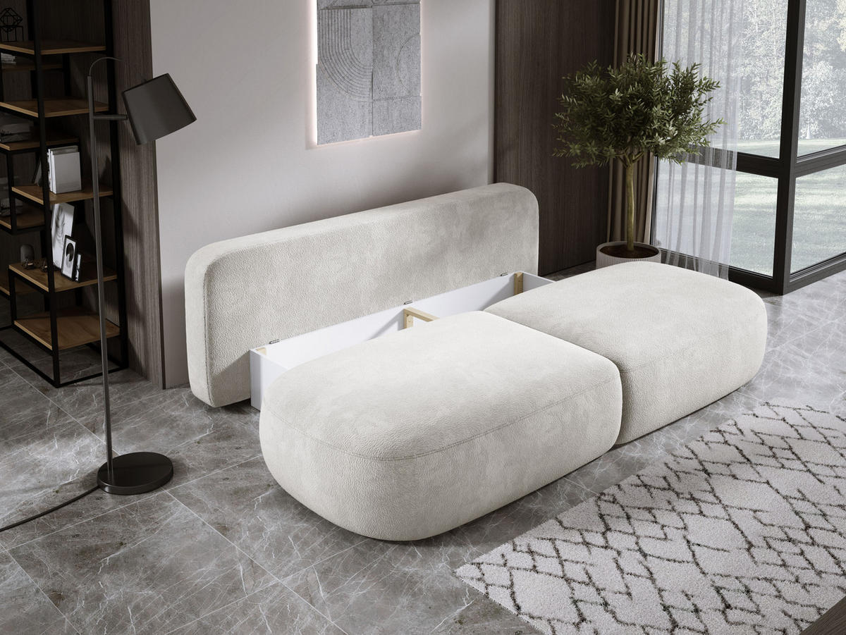SCHLAFSOFA Moderne BABU mit Schlaffunktion – 3-Sitzer Sofa mit Bettkasten, DL-Automat, 2 Rückenkissen, 2 Zierkissen, 240x90x90 cm, Beige - Beige, Holz/Textil (240/90/90cm) - DomoHome
