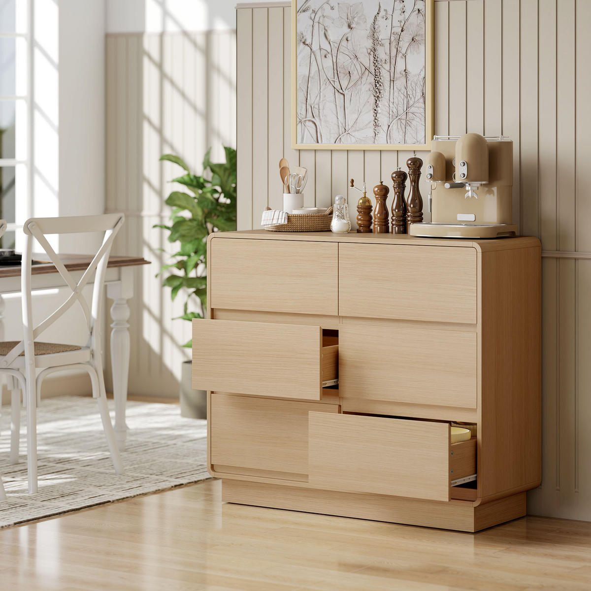 SIDEBOARD Naturholzfarben, 6 Schubladen, 100/38/86 cm - Naturfarben, Holz (100/86/38cm) - PANGIVO