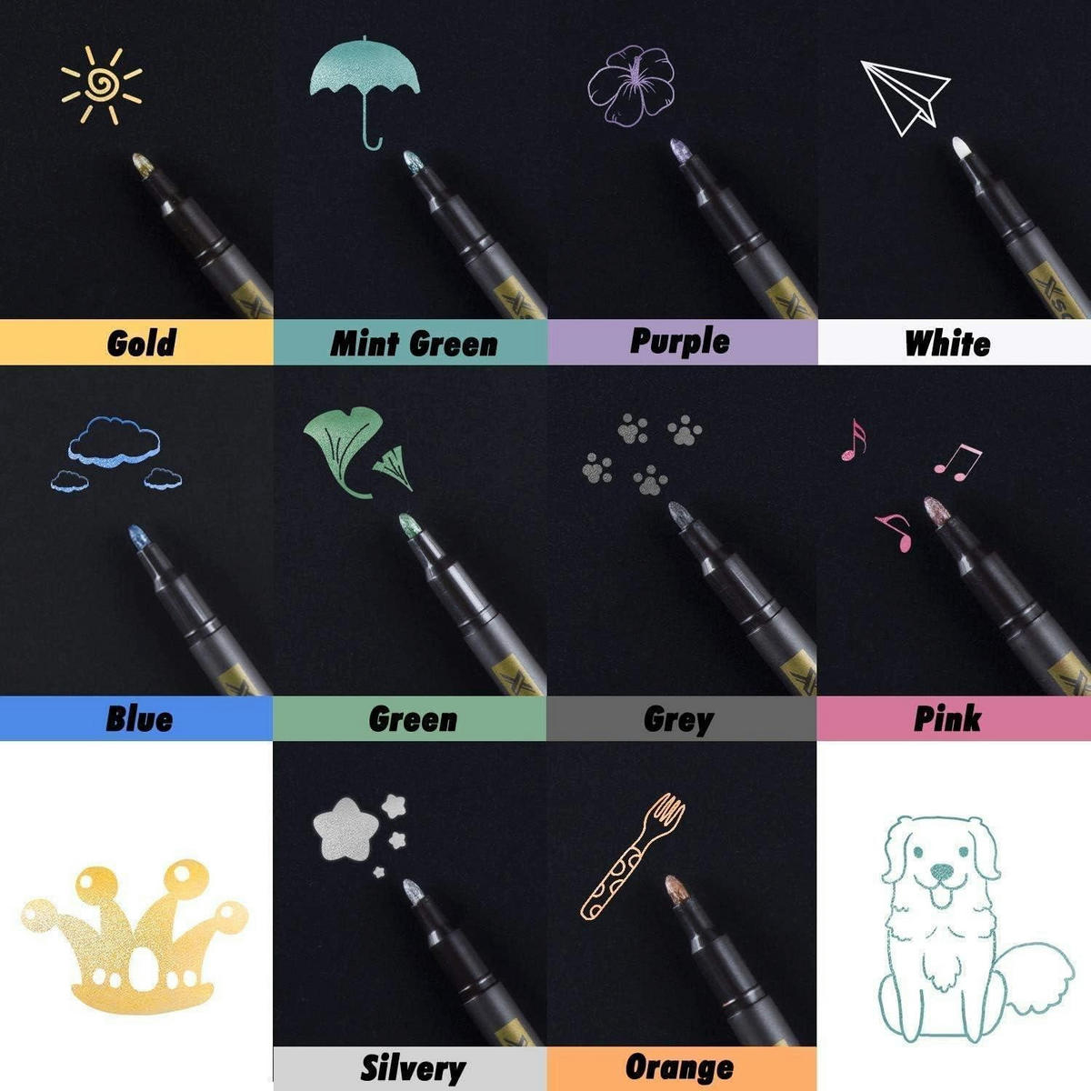 MARKER Stifte Set 10 Farben Metallic 2mm Spitze - Multicolor, Kunststoff (1/1/12.8cm)