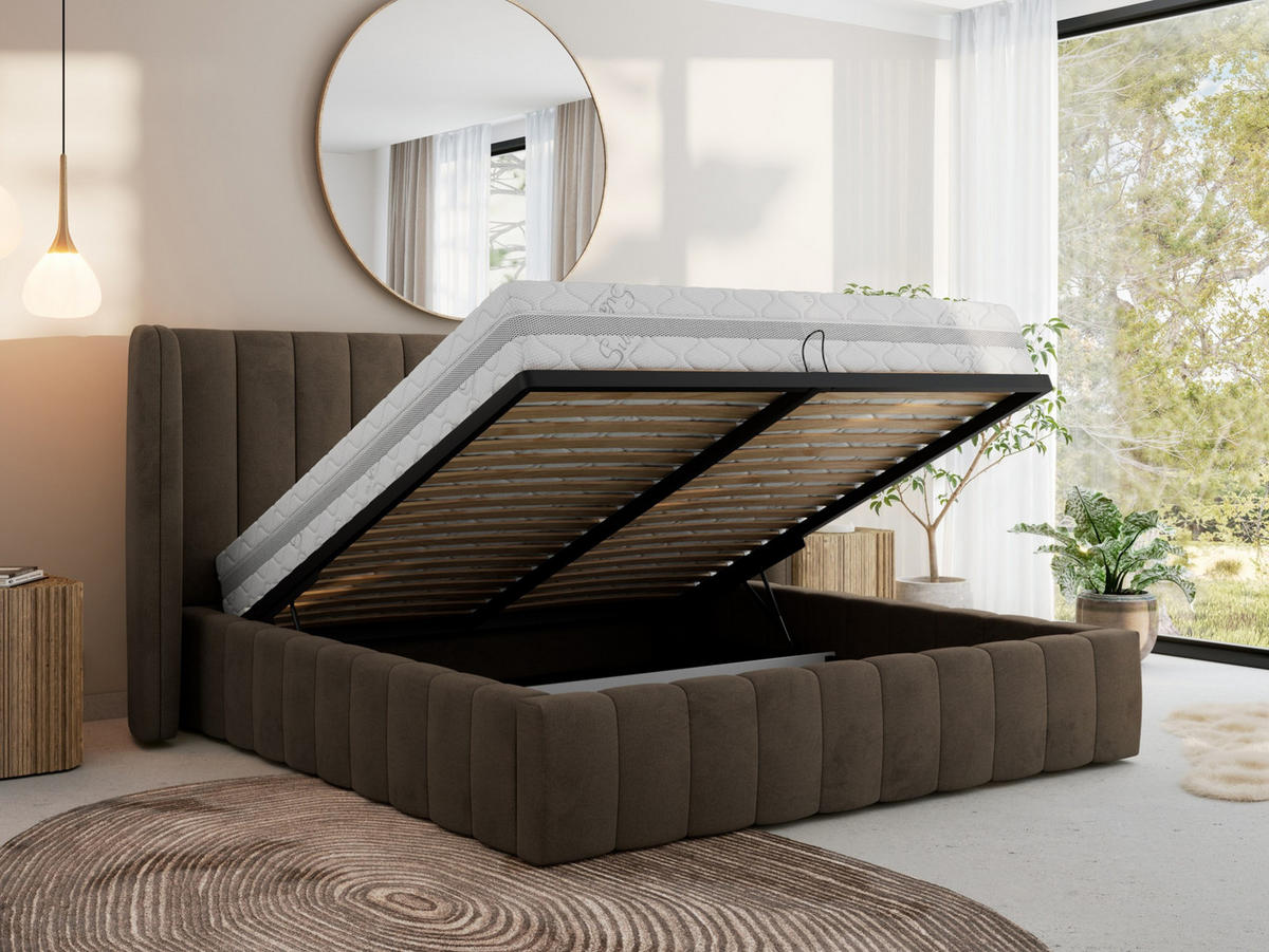 POLSTERBETT GOLETTA CLASSIC 180/200 - Braun Velvet - Schaum-Matratze - Braun, Textil (180/200cm) - MKS