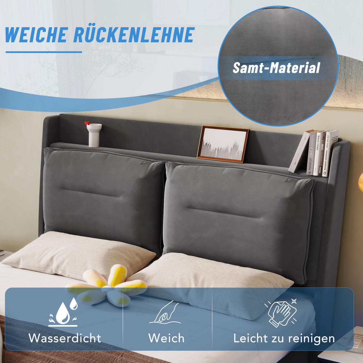 POLSTERBETT 160/200 cm mit LED-Beleuchtung & hydraulischem Bettkasten, Dunkelgrau - Dunkelgrau, Textil (160/200cm) - Redom