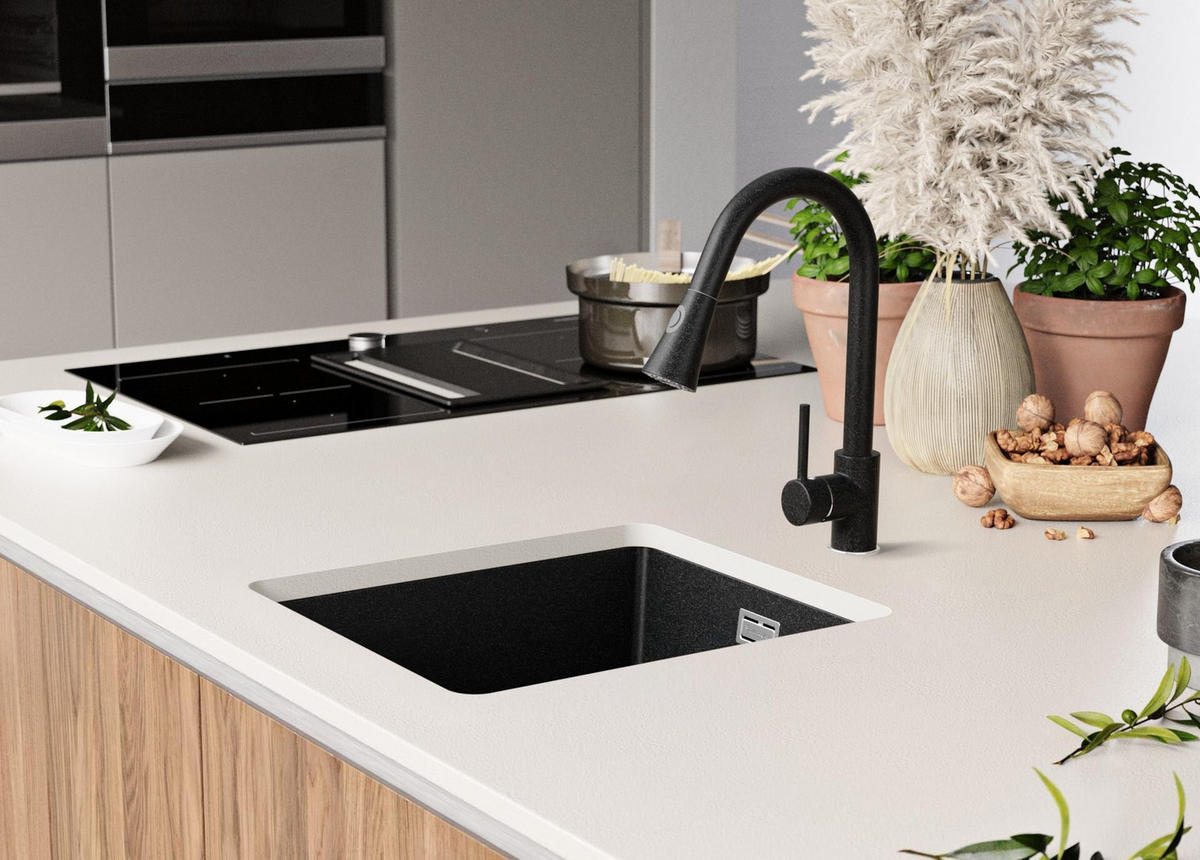 UNTERBAUSPÜLE GRANIT London, 2-er set Anthrazit 41/47 cm 1 Becken + Ablauf-Set ab 45er Unterschrank - Chromfarben/Anthrazit, Kunststoff (41/20/47cm) - Primagran