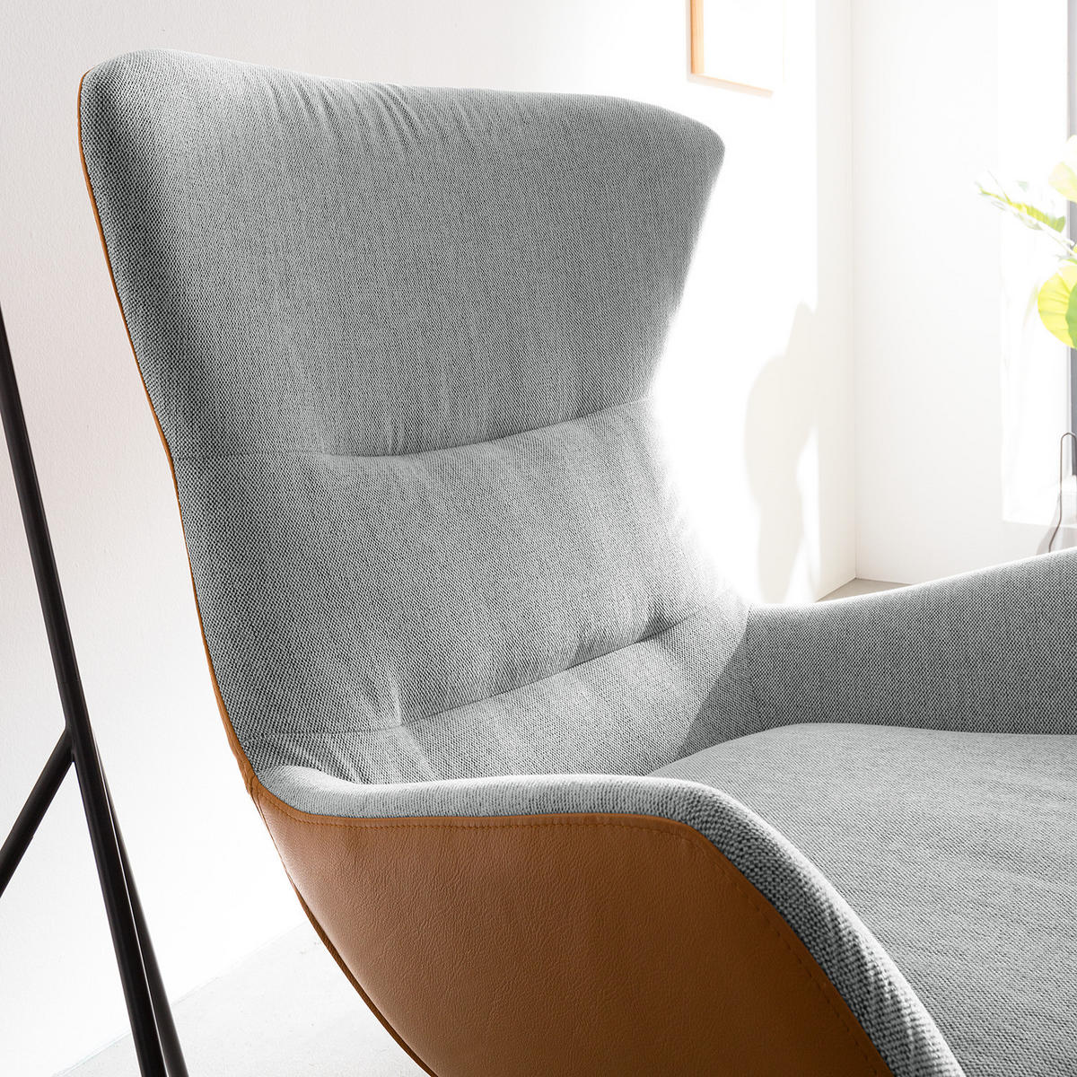 SESSEL mit Holzfüßen - Eichefarben/Hellgrau, Eichenholz/Textil (84/99/96cm) - home24