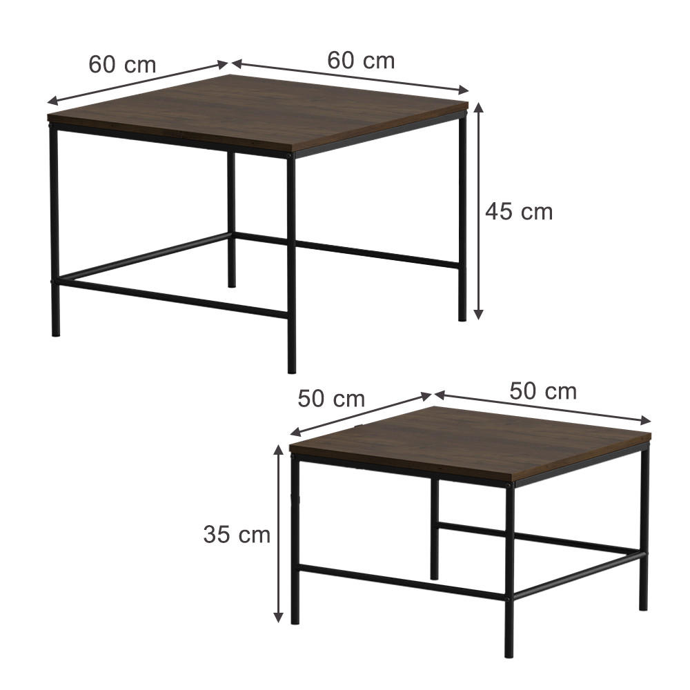 COUCHTISCH-SET Ramio Eiche rustikal/Schwarz 60 x 60 cm 2 Teile - Wildeiche/Schwarz, Holzwerkstoff (60/60/45cm) - Vicco
