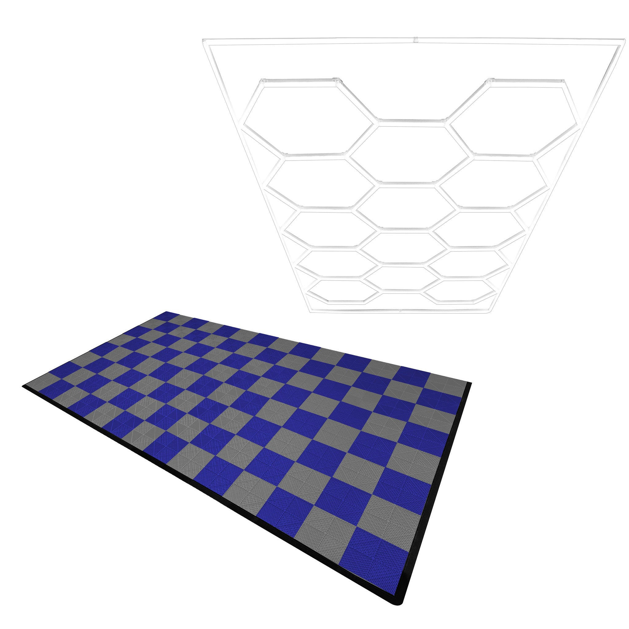 GARAGENBODENFLIESEN Belüftete und sechseckige LED-Leuchten 60 Graue x 60 Blaue - mit Kanten - Schwarz, Kunststoff (40/1.8/40cm)